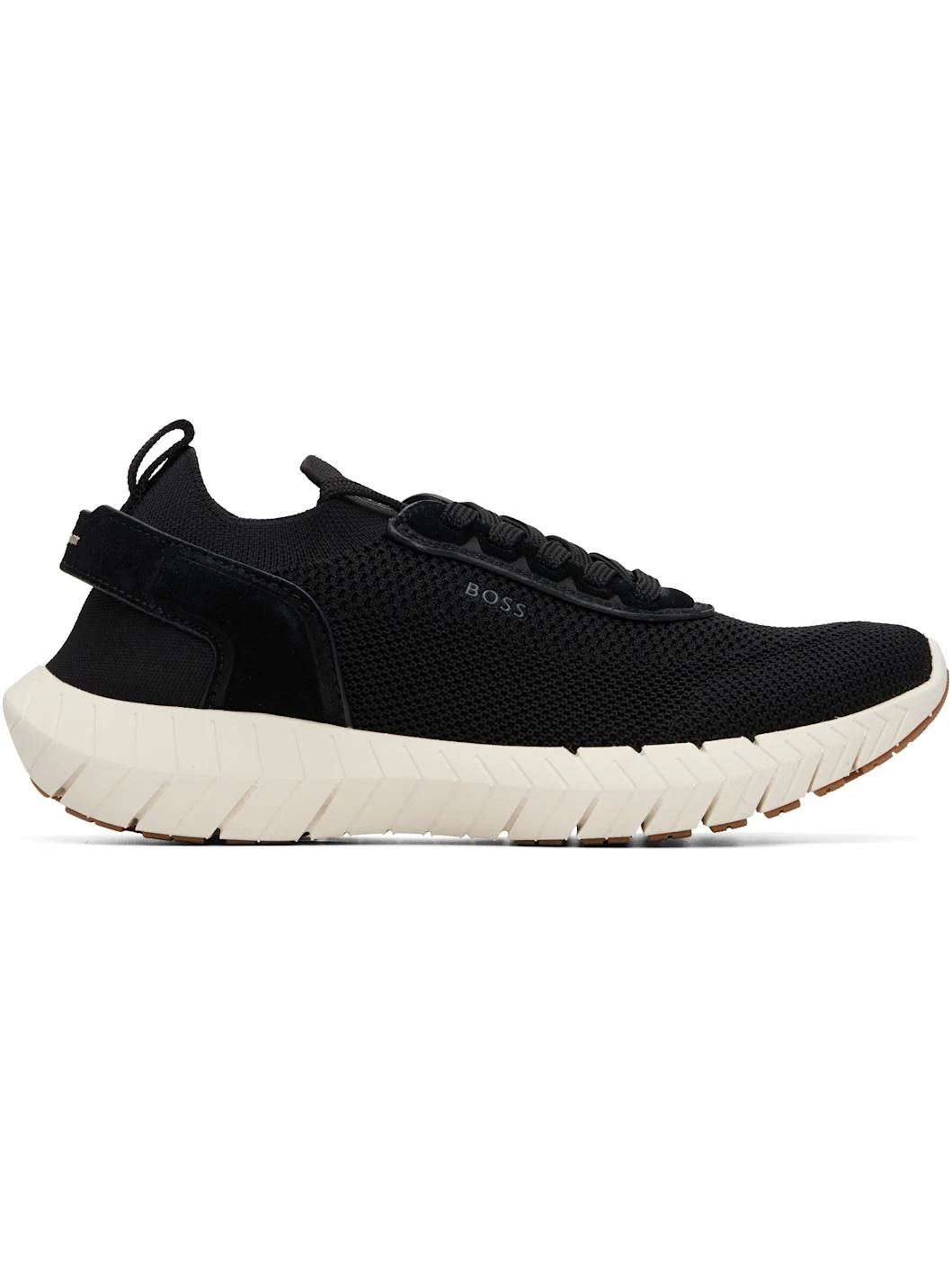 Black BOSS-MOTION Leather Trims Knitted Sneakers - 1