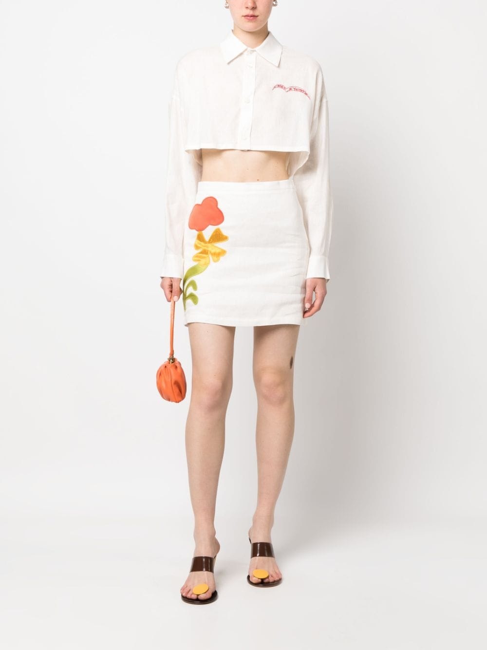 slogan-embroidered long-sleeve cropped shirt - 2