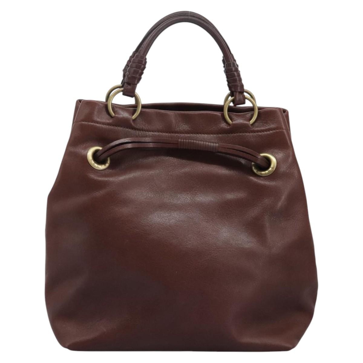 CELINE Hand Bag Leather Brown Gold - 3
