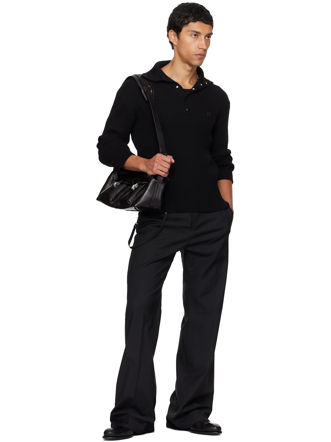 Black Ribbed Wool Polo - 4