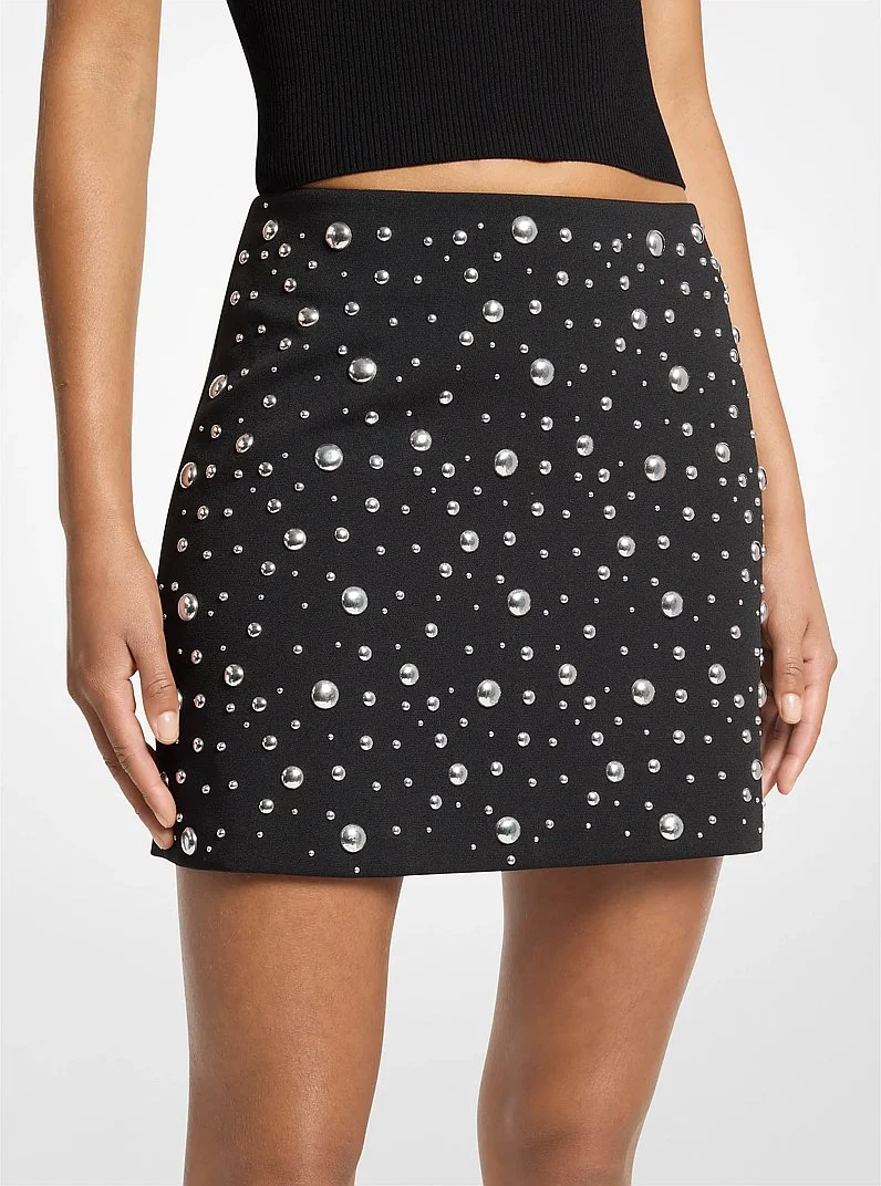 Studded Stretch Crepe Mini Skirt - 1