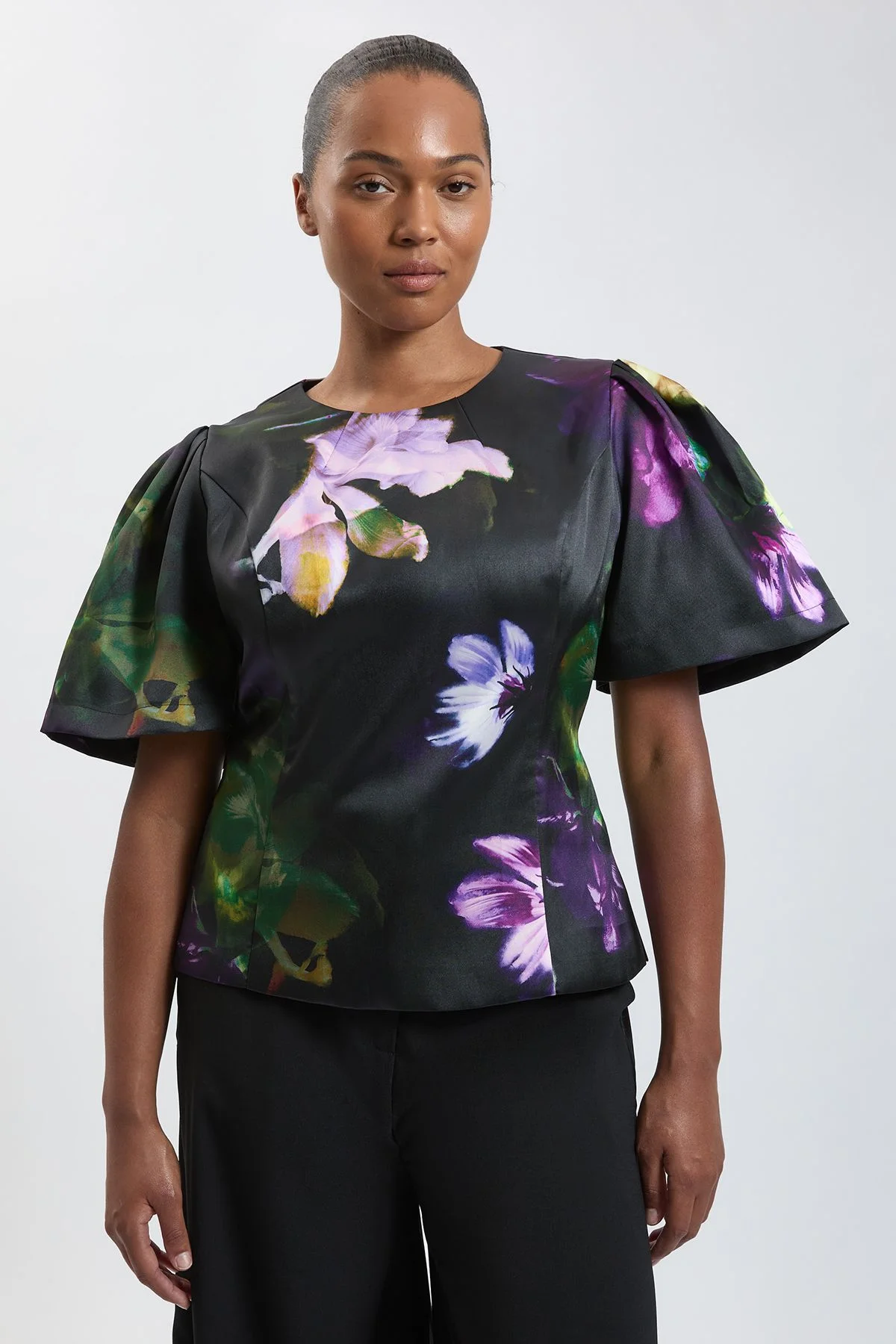 Plus Size Floral Print Twill Top - 1