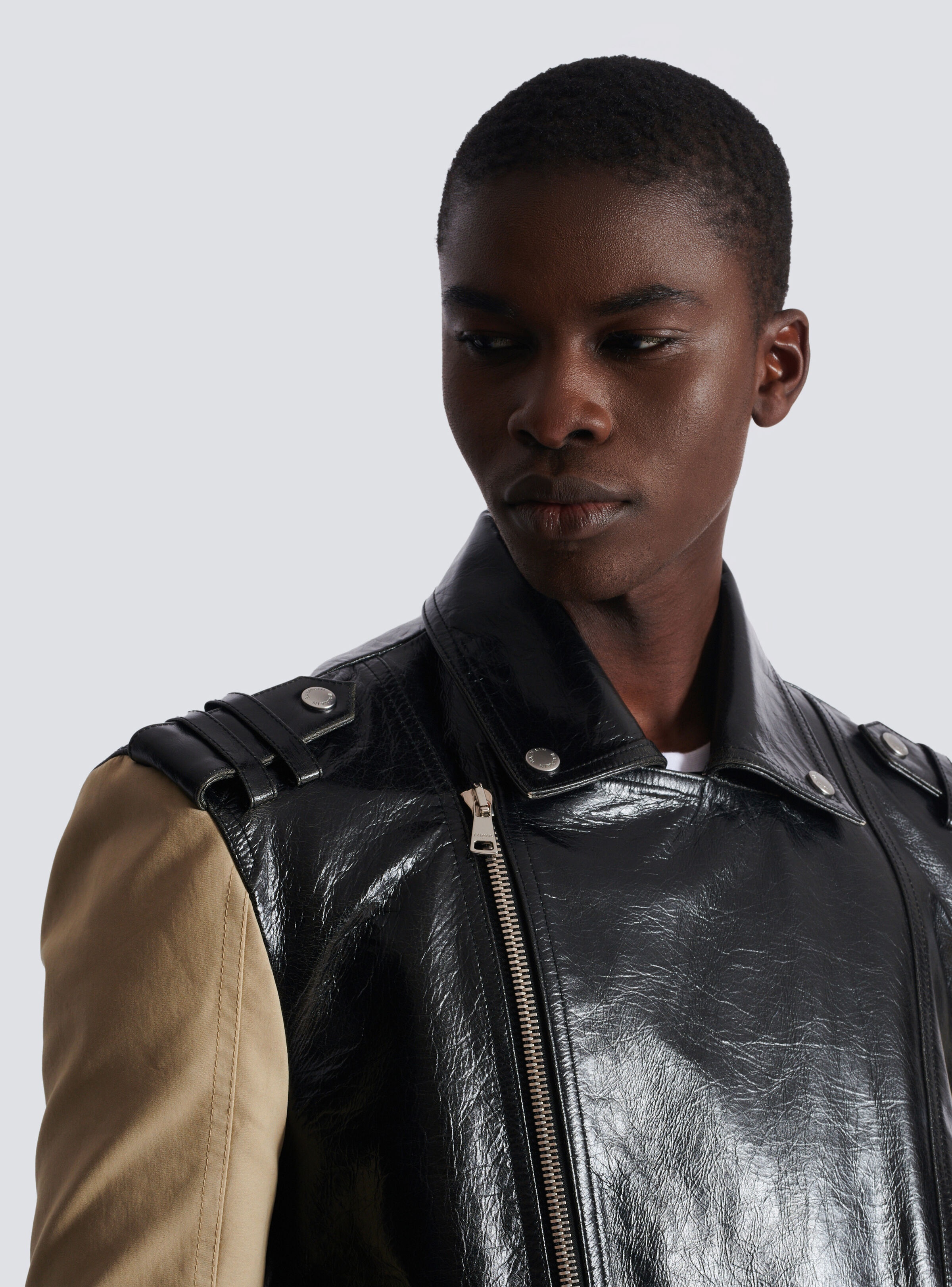 Leather and cotton biker jacket - 7