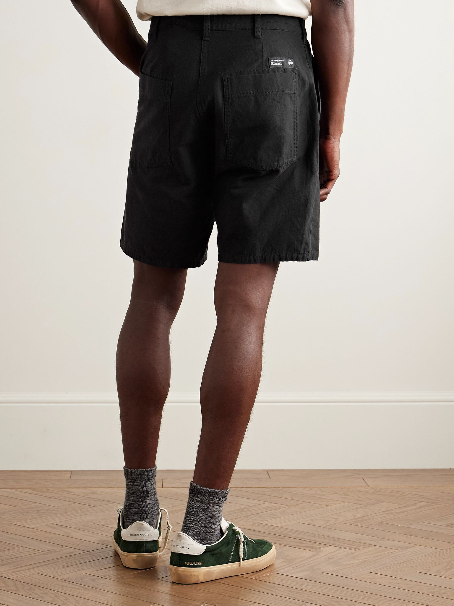 Baker Straight-Leg Cotton and Linen-Blend Shorts Black - 4