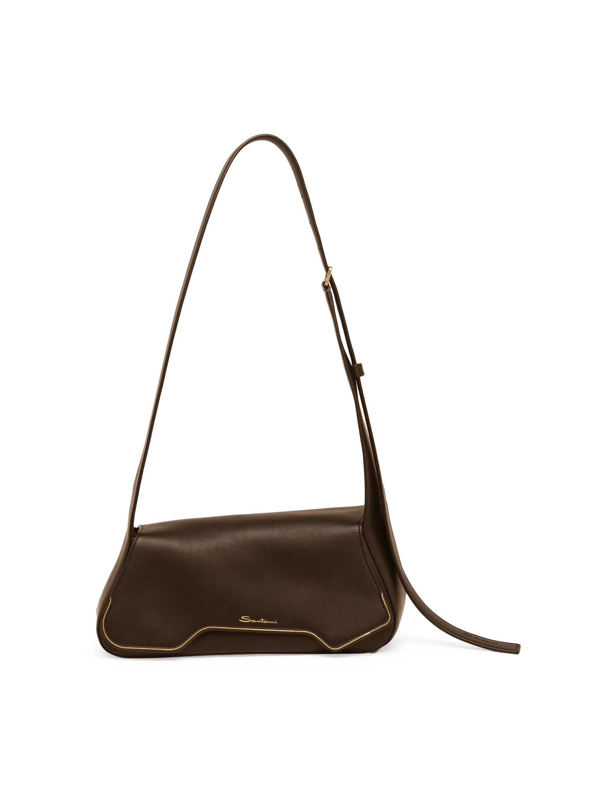 Women's Soft Pluto Leather Shoulder Bag - Dark Brown - 1