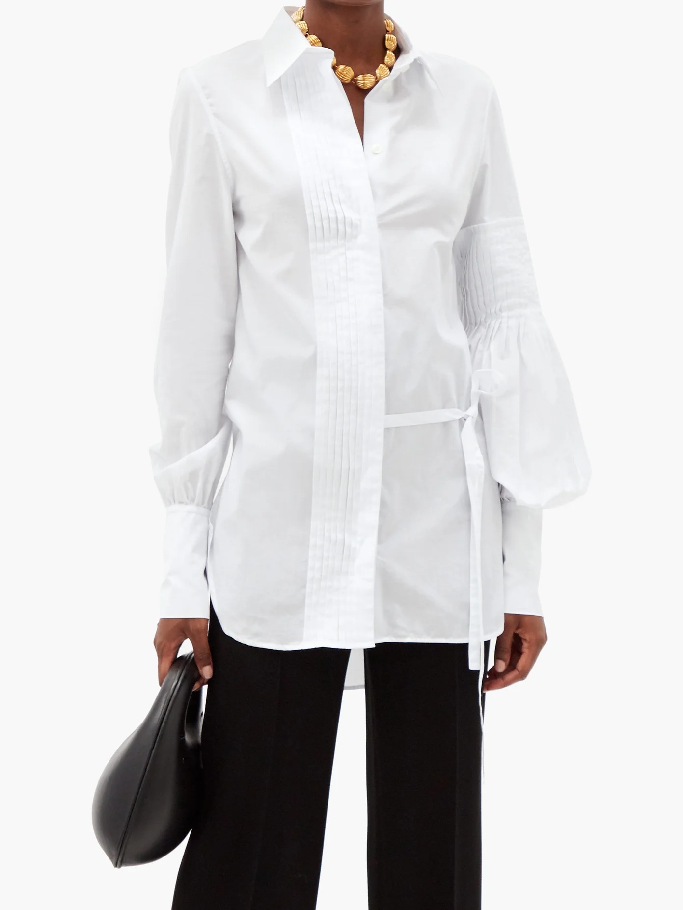 Asymmetric pleated cotton shirt - 6