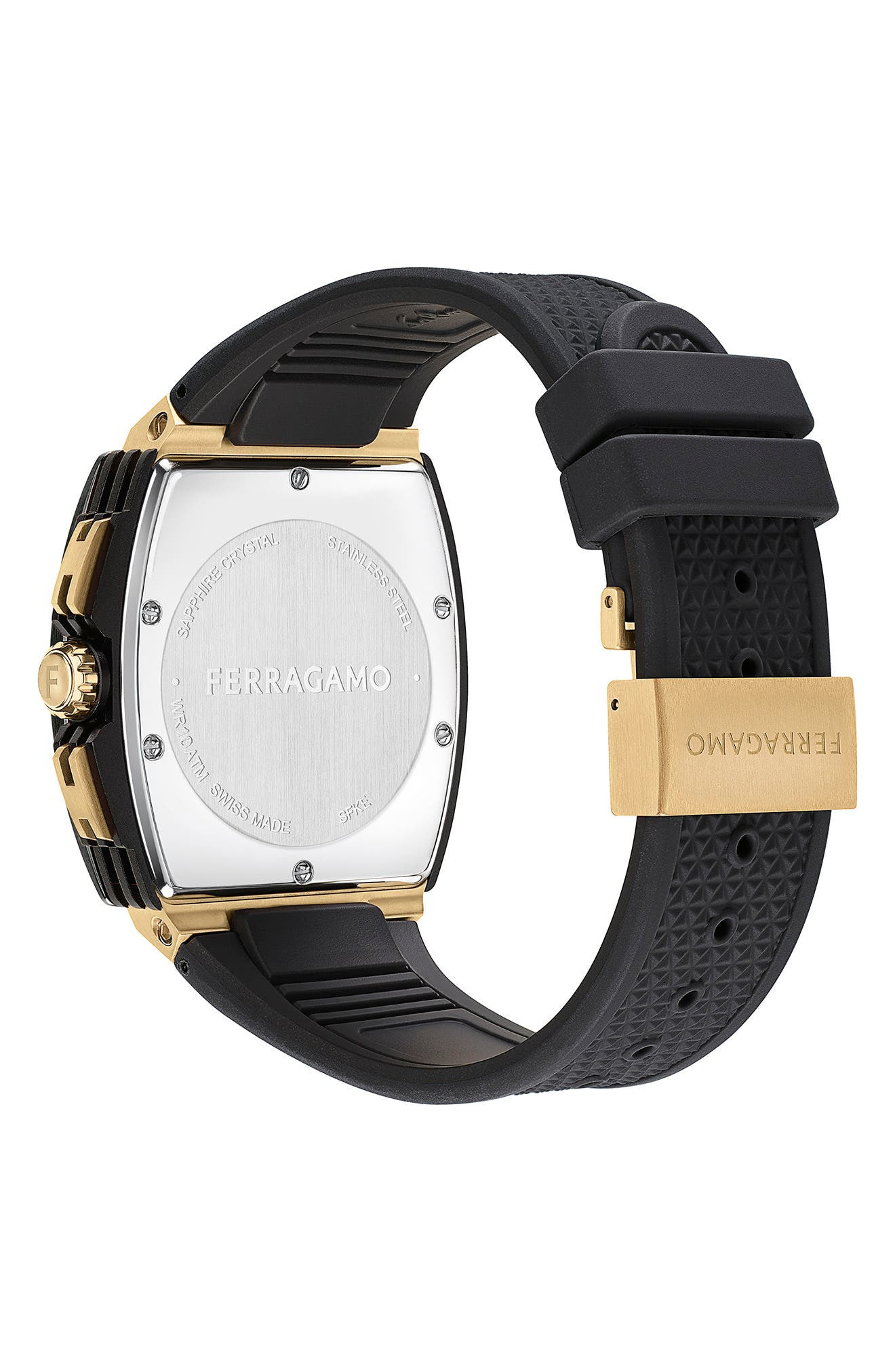FERRAGAMO F-80 Tonneau Chronograph Silicone Strap Watch, 41.8mm in Two Tone at Nordstrom - 2