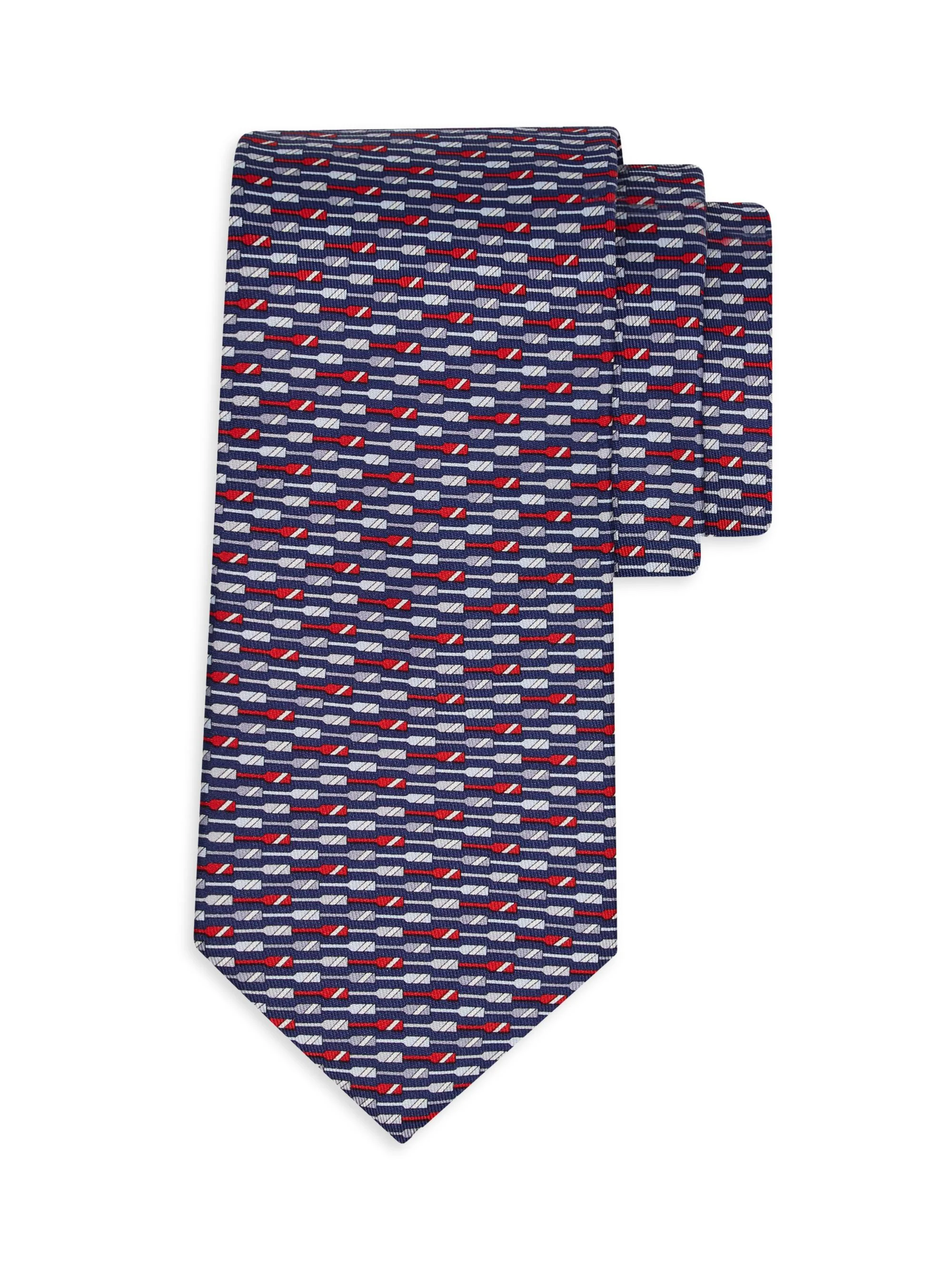 Men's Oar Print Silk Tie - Blue Scuro Rosso - 1