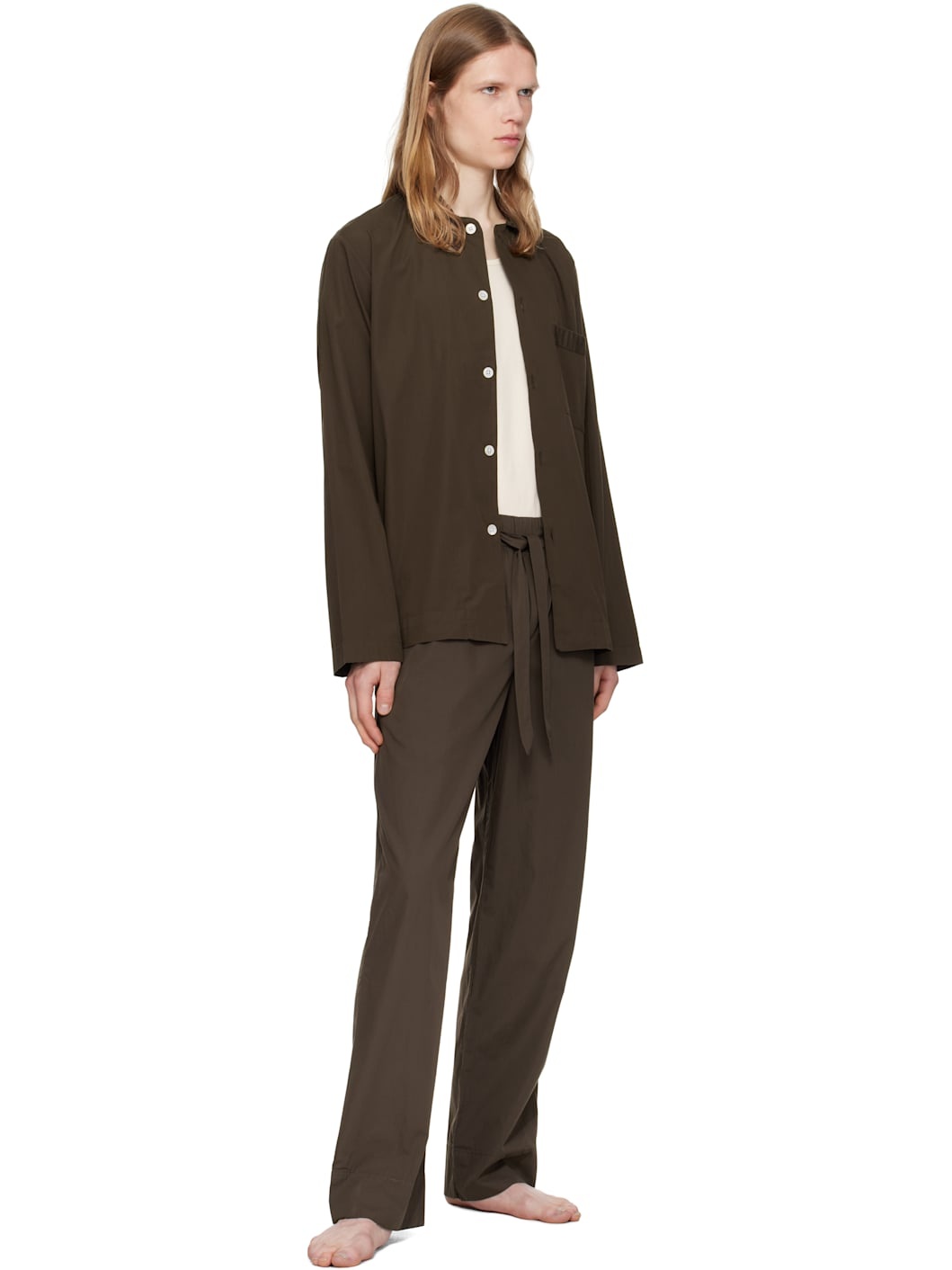 Brown Poplin Long-Sleeved Pyjama Shirt - 4