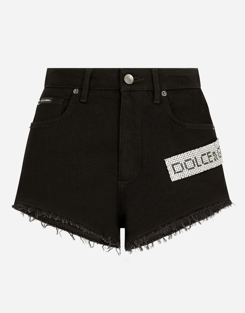 Stretch denim shorts with crystal mesh Dolce&Gabbana embellishment 3