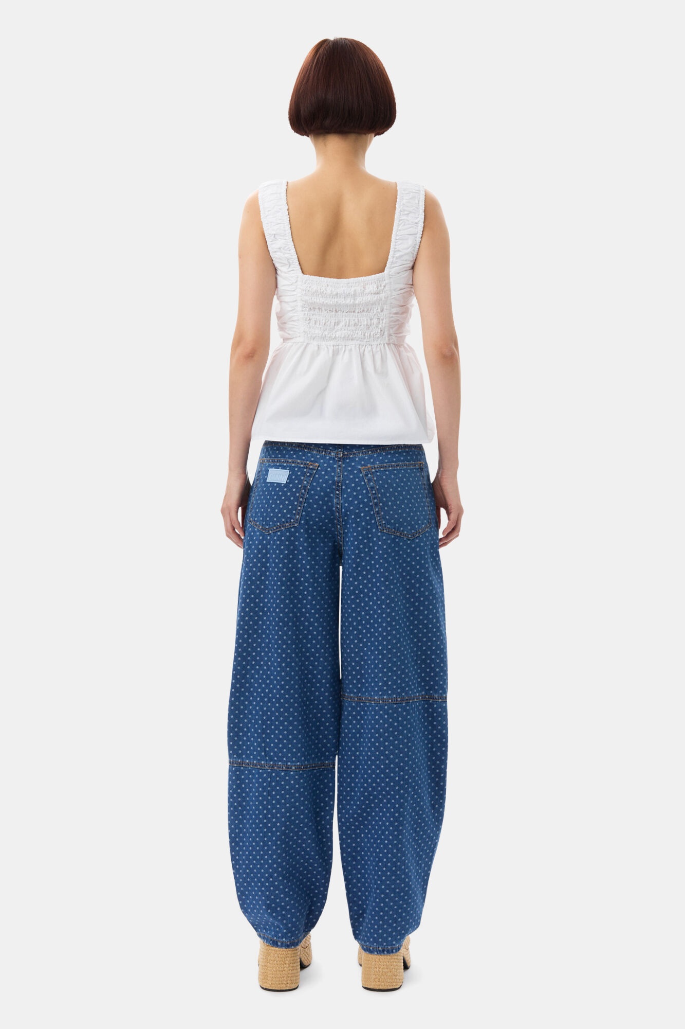 WHITE COTTON POPLIN SMOCK STRAP TOP - 6
