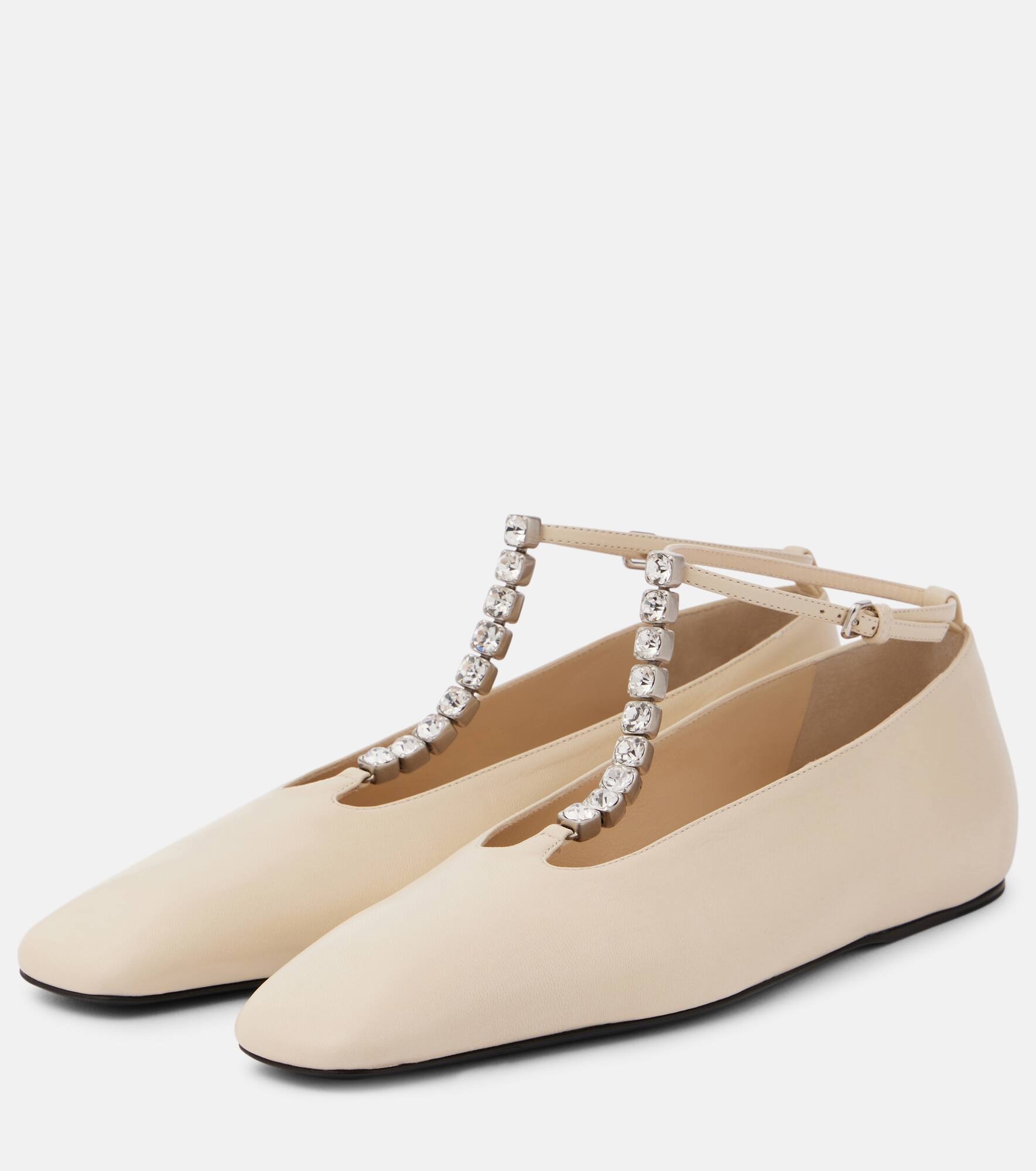 Crystal-embellished leather ballet flats - 5