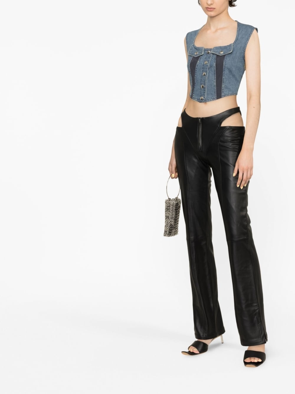 cut-out leather trousers - 3