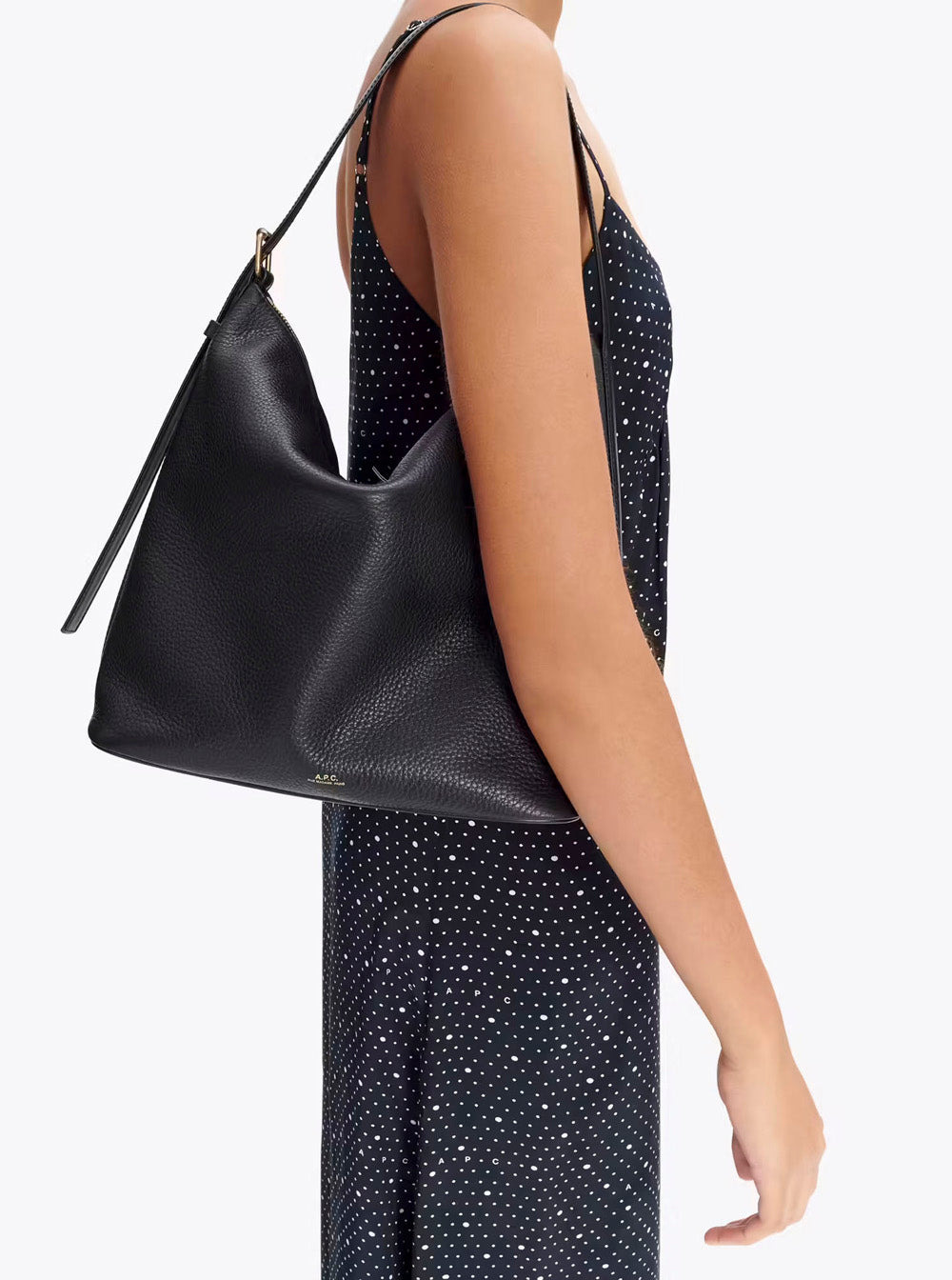 A.P.C. Women 'Vera' Black Shoulder Bag With Embossed Logo Lettering On The Front And Adjustable Shou - 5