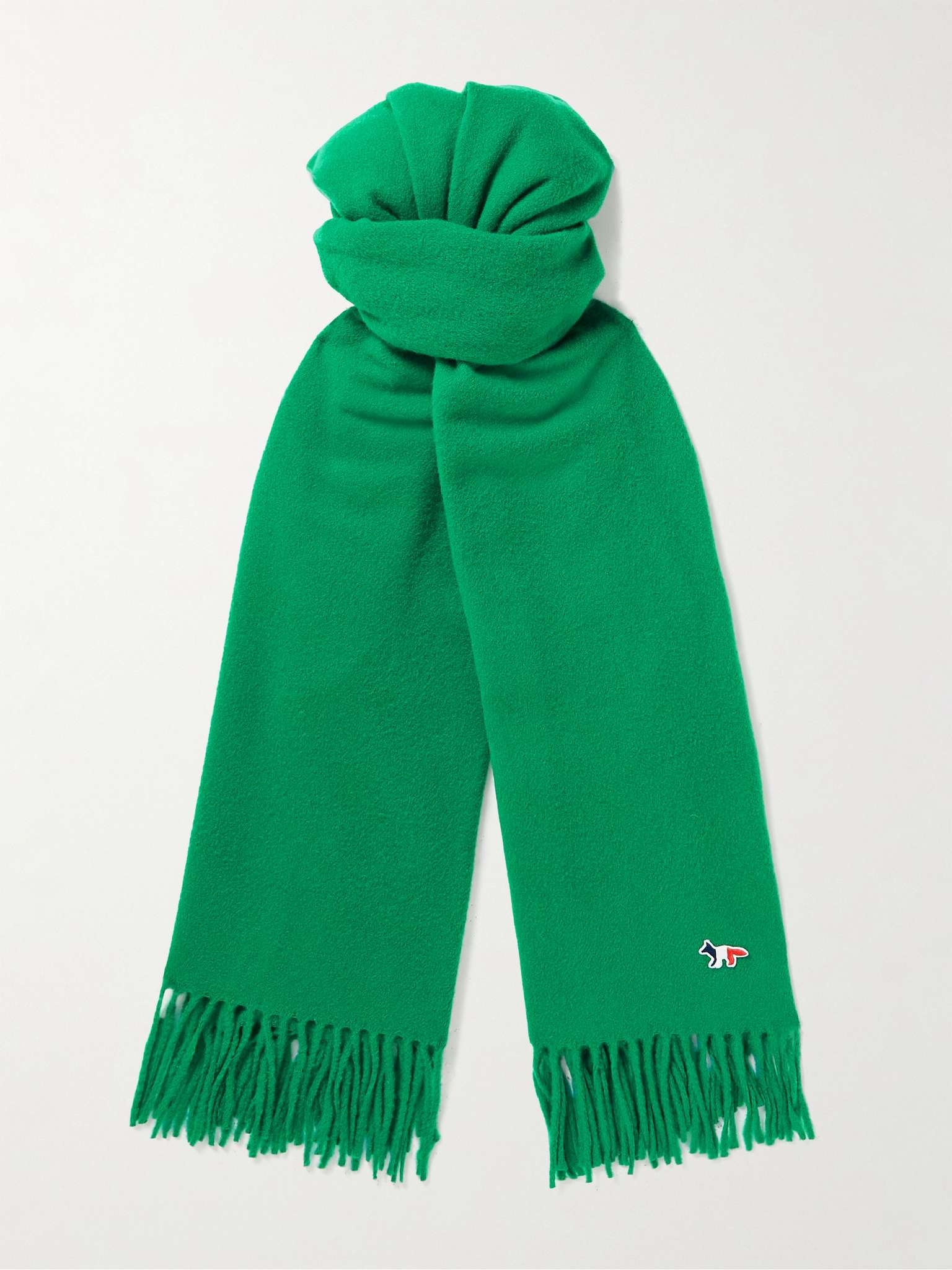 Logo-Appliquéd Fringed Virgin Wool Scarf - 1