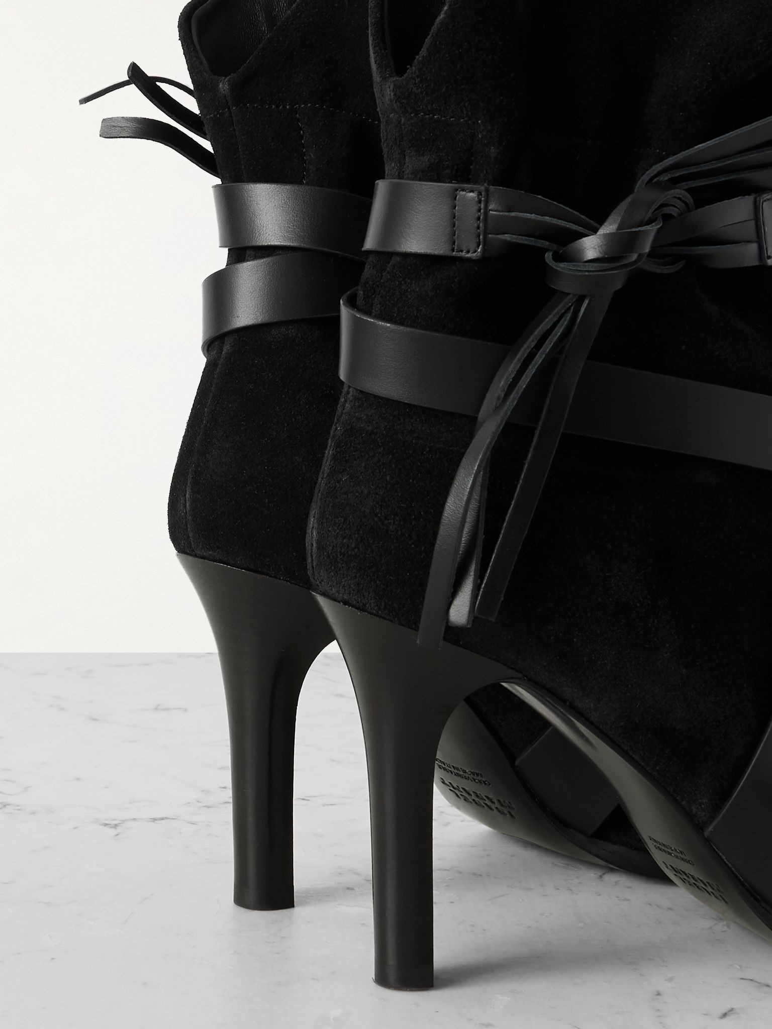 Atiny tasseled leather-trimmed suede ankle boots Black - 4