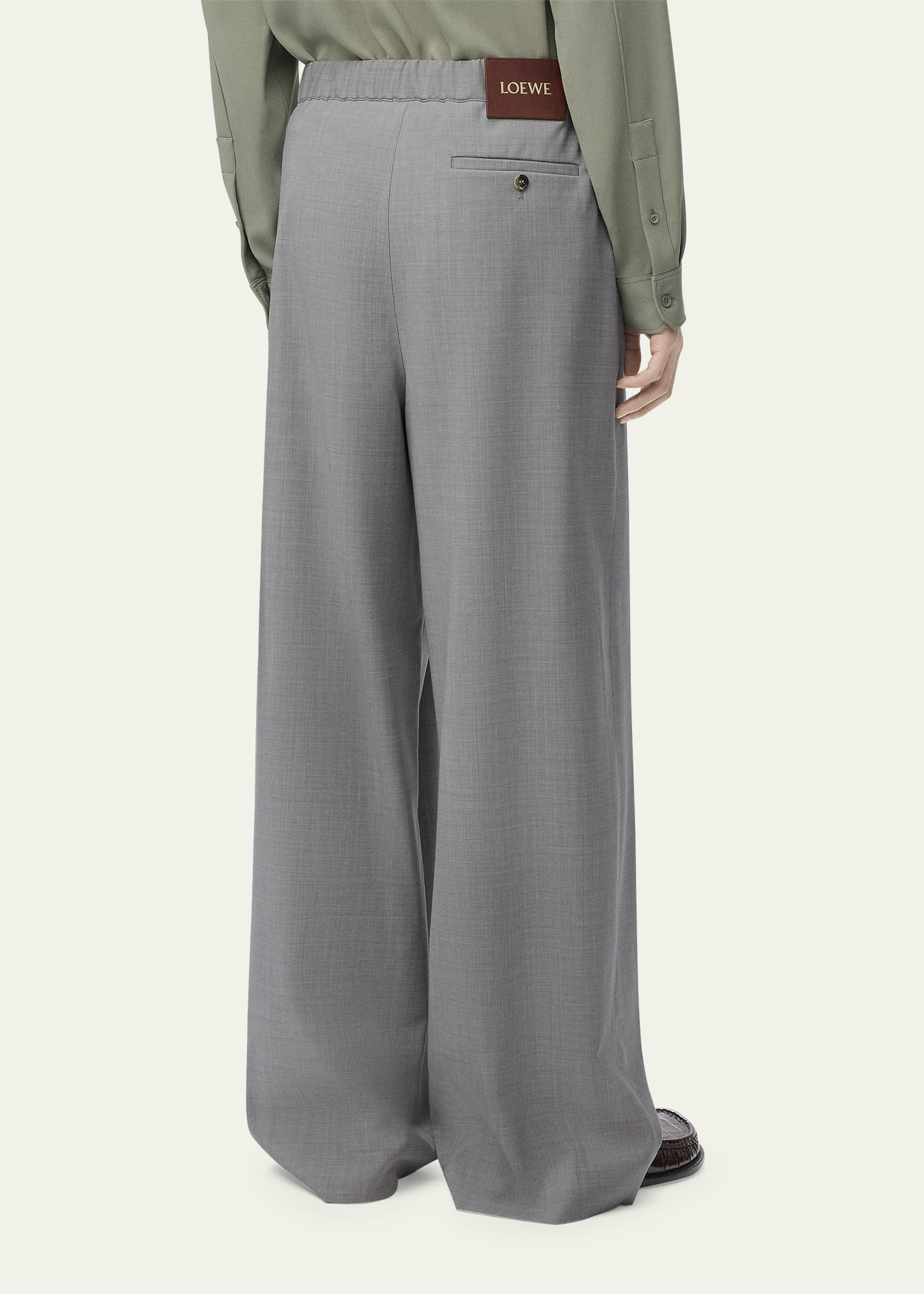 Men's Grey Light Wool Loose Trousers - 3