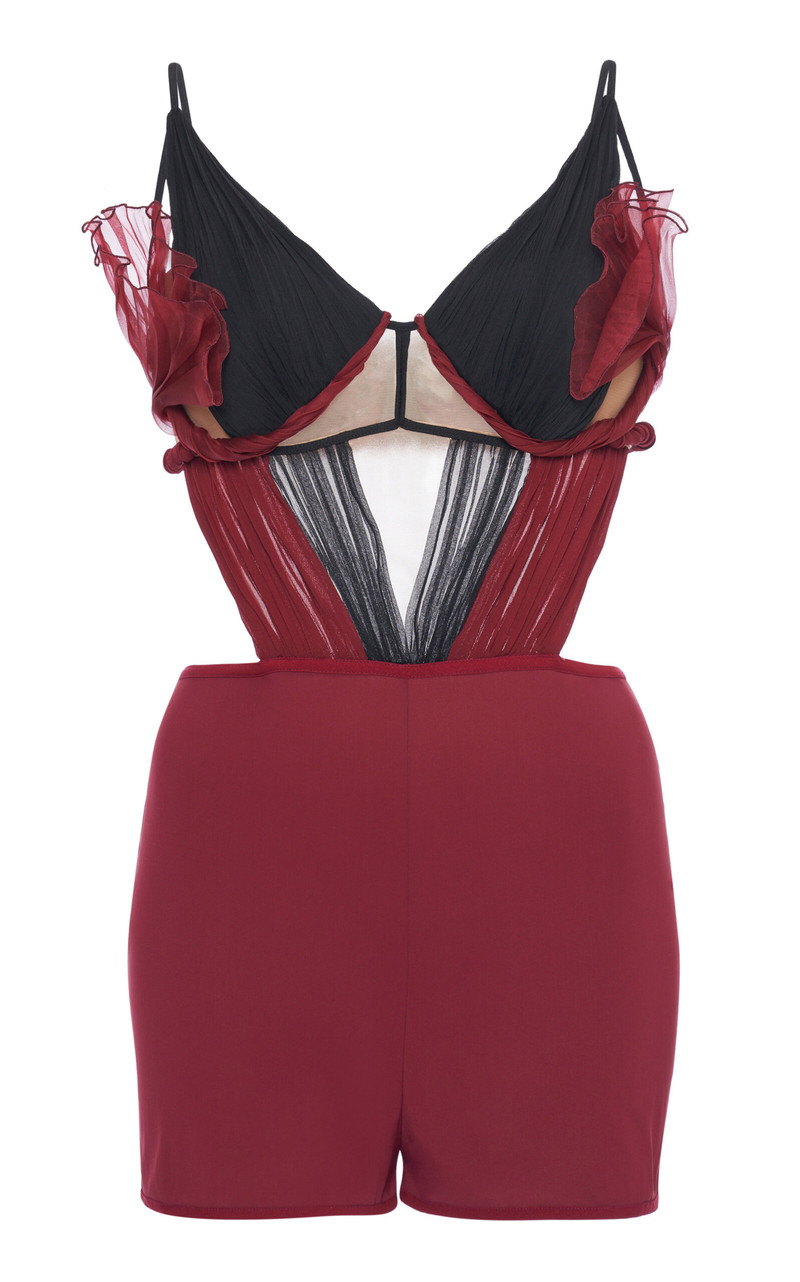 Flower Petal Silk Playsuit red 1