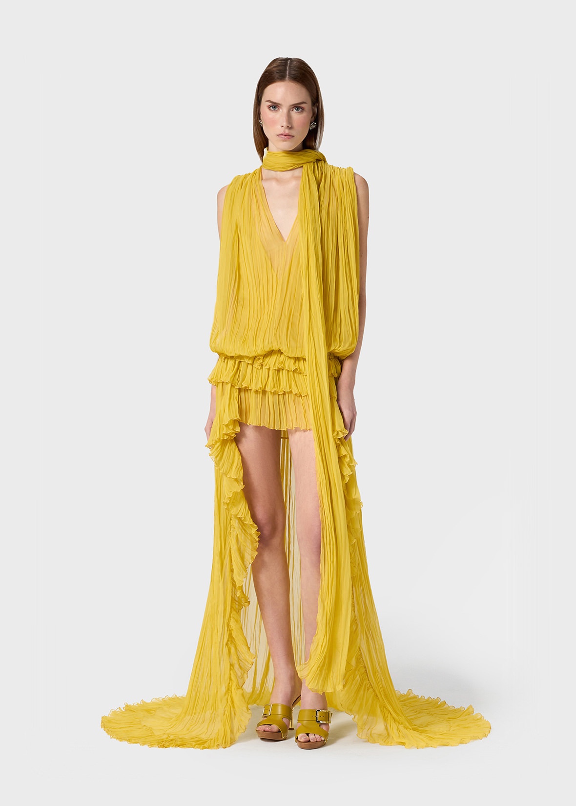 PLEATED ASYMMETRIC DRESS IN SILK CHIFFON - 2