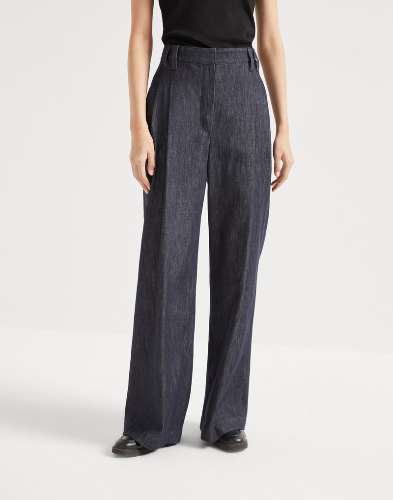 Denim- Effect twill 스마트 와이드 바지와 monili 1