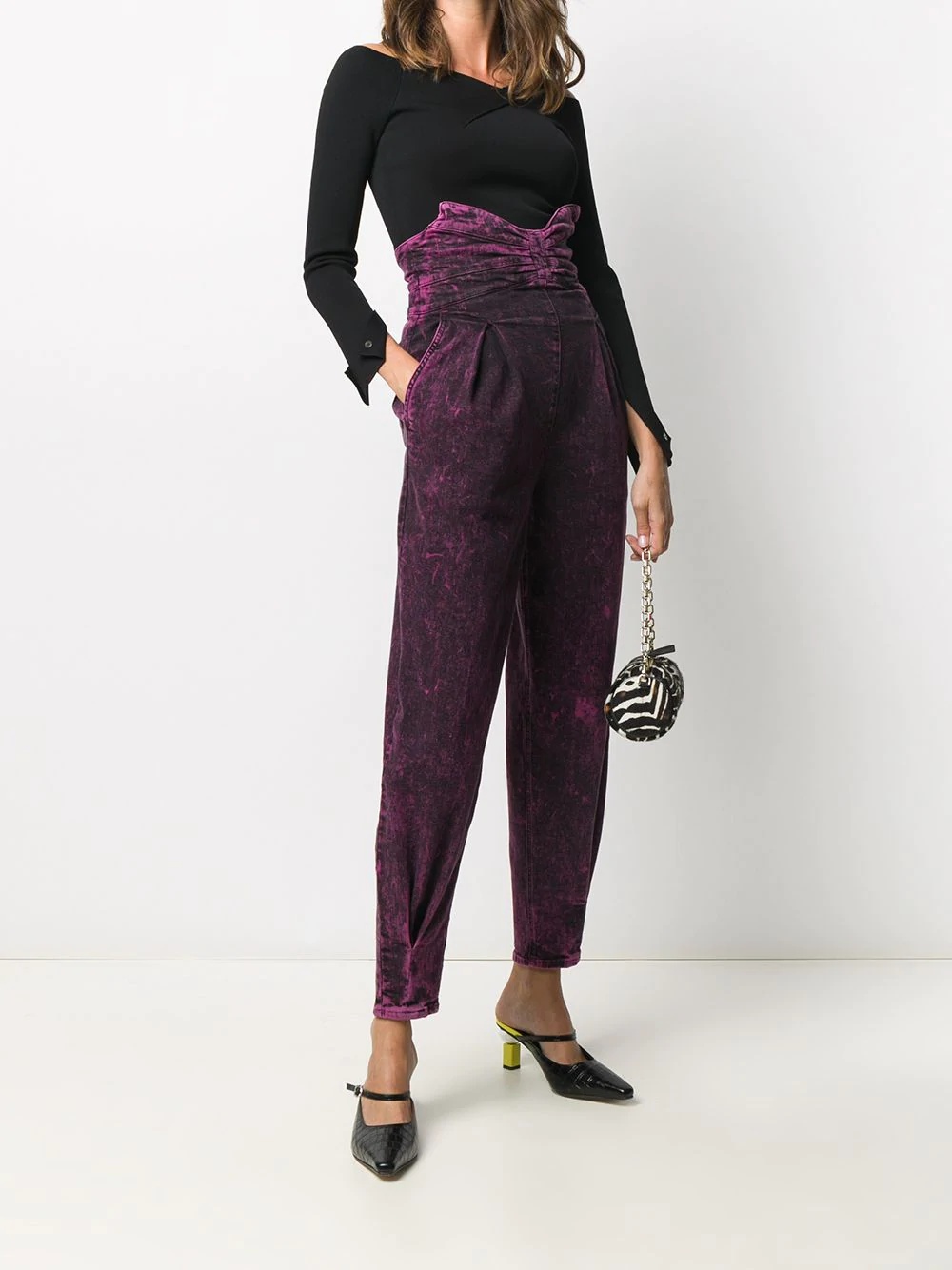 marbled bow detail high-waisted trousers - 2