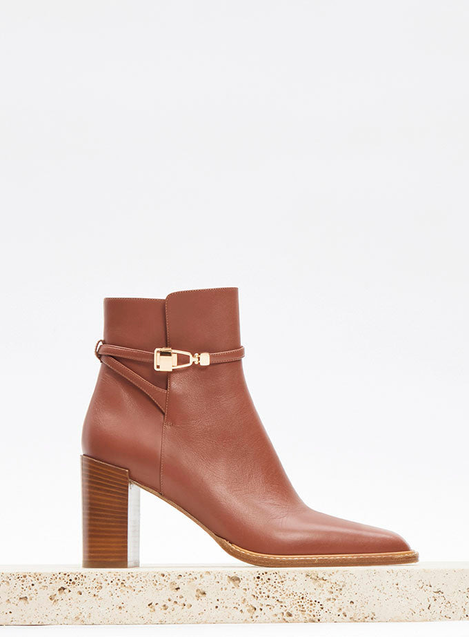 Nina Clasp Ankle Boot in Cognac Leather - 5