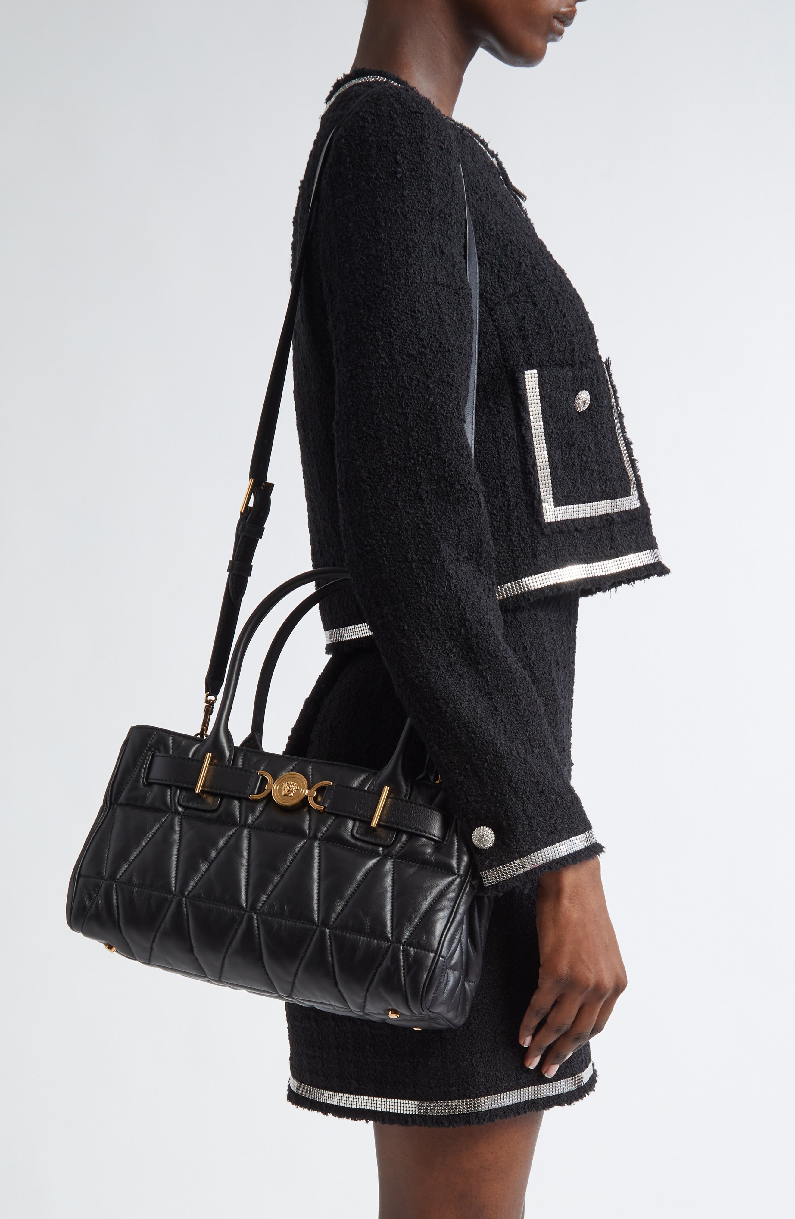 Versace Medium Medusa '95 Quilted Leather Tote in Black Versace Gold at Nordstrom - 3