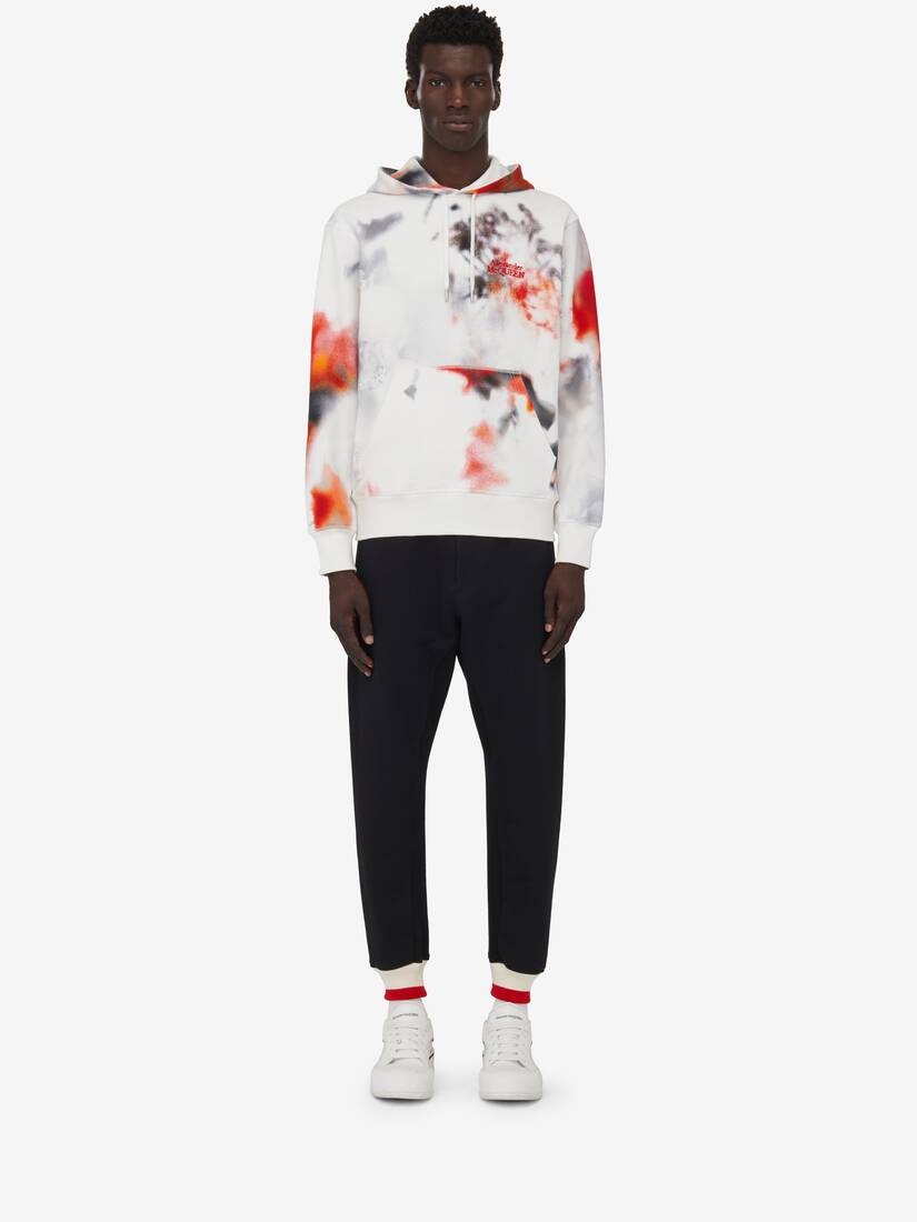 Men's Obscured Flower Hooded Sweatshirt in White/red/black - 2