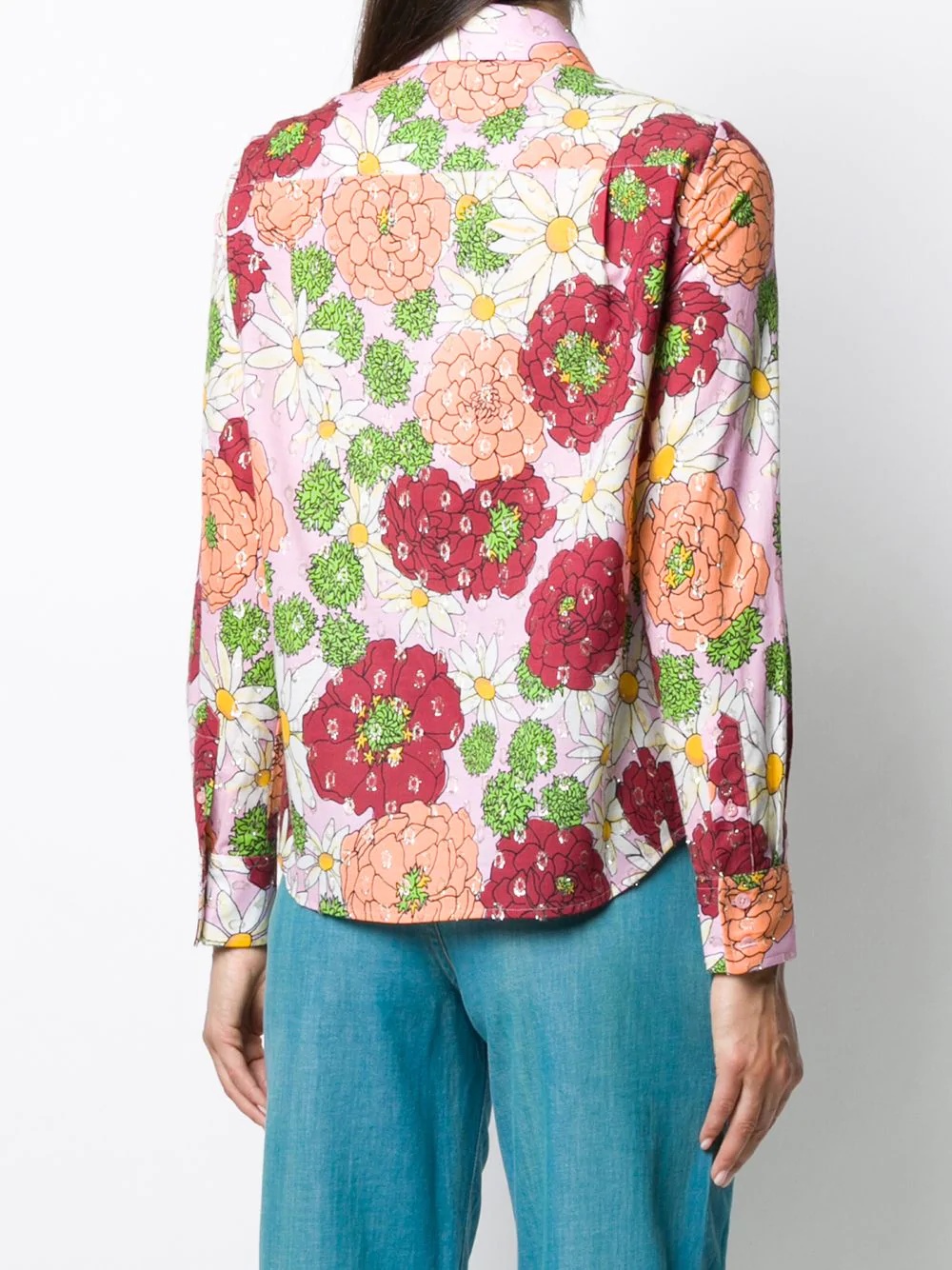 metallic-thread floral silk shirt - 4