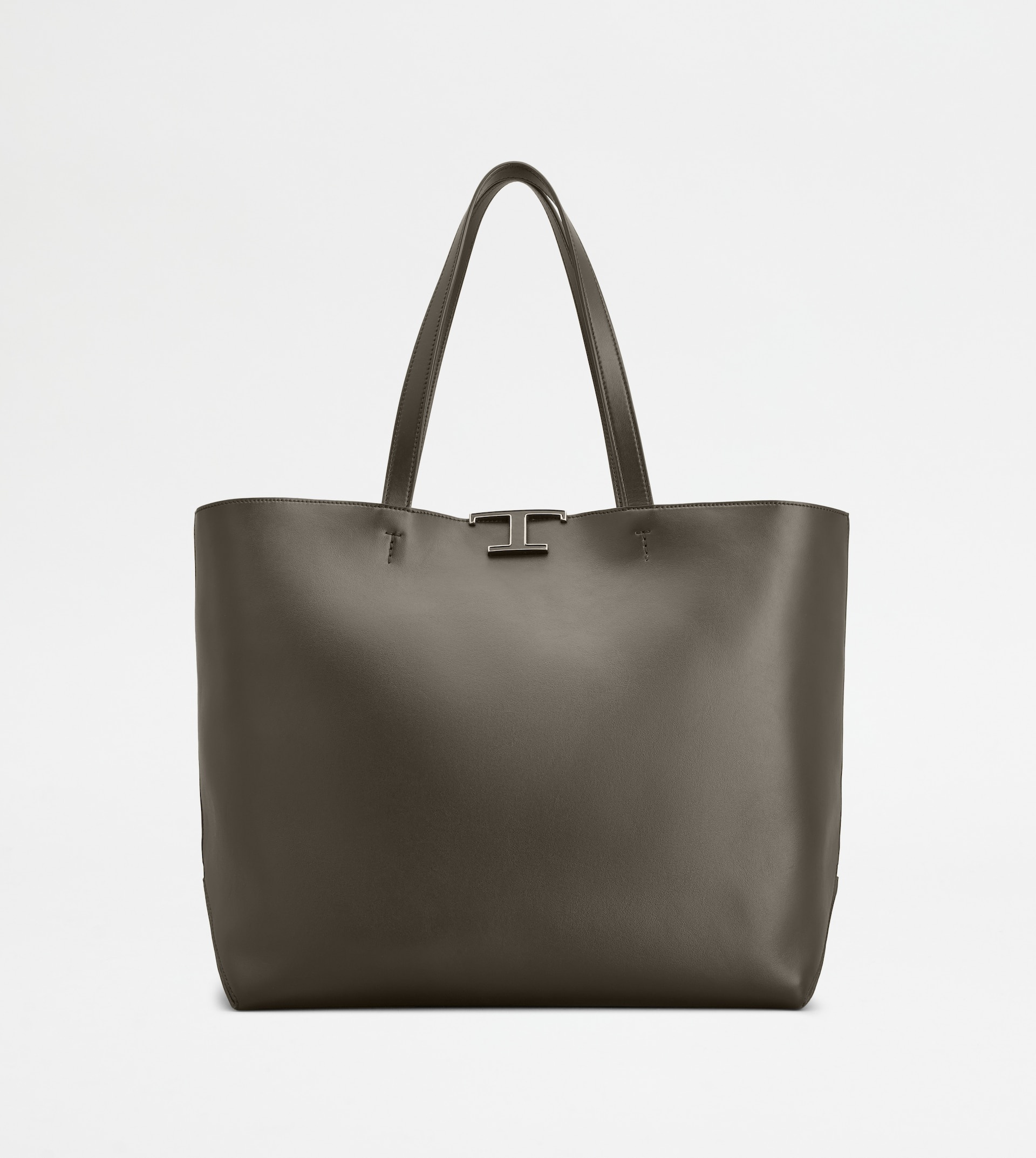 T TIMELESS SHOPPING BAG IN LEATHER MEDIUM - BROWN, BLACK - 1