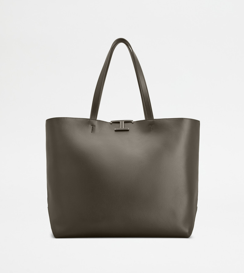 T TIMELESS SHOPPING BAG IN LEATHER MEDIUM - BROWN, BLACK 1
