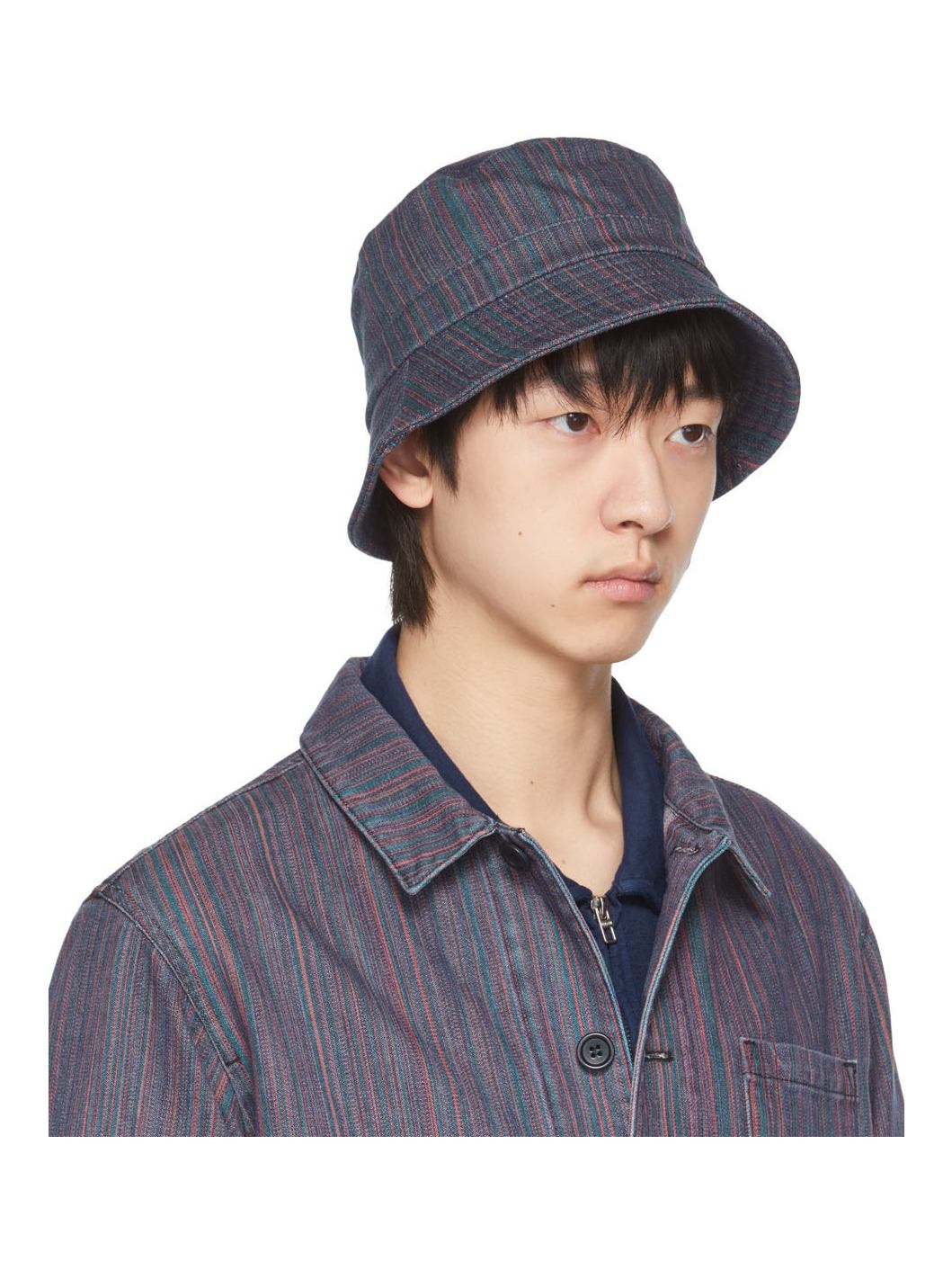 Multicolor Upcycled Cotton Stripe Denim Bucket Hat - 2