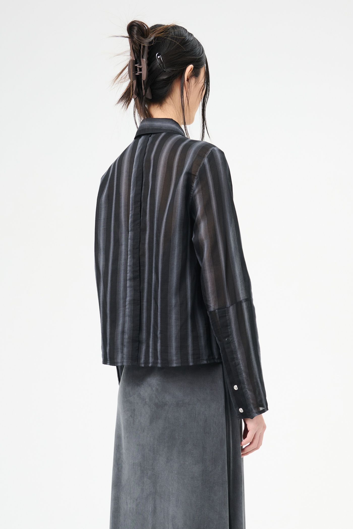 Auto Shirt Noir Stripe Sheer Cotton Silk - 4