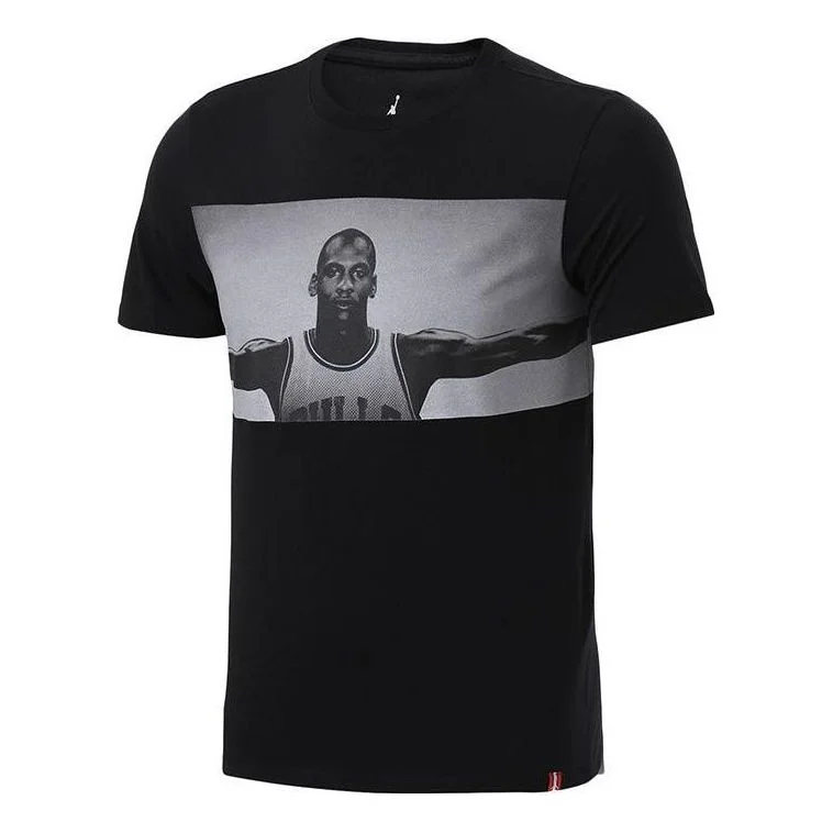 Men's Air Jordan Character Printing Round Neck Pullover Short Sleeve Black T-Shirt 862432-010 - 1