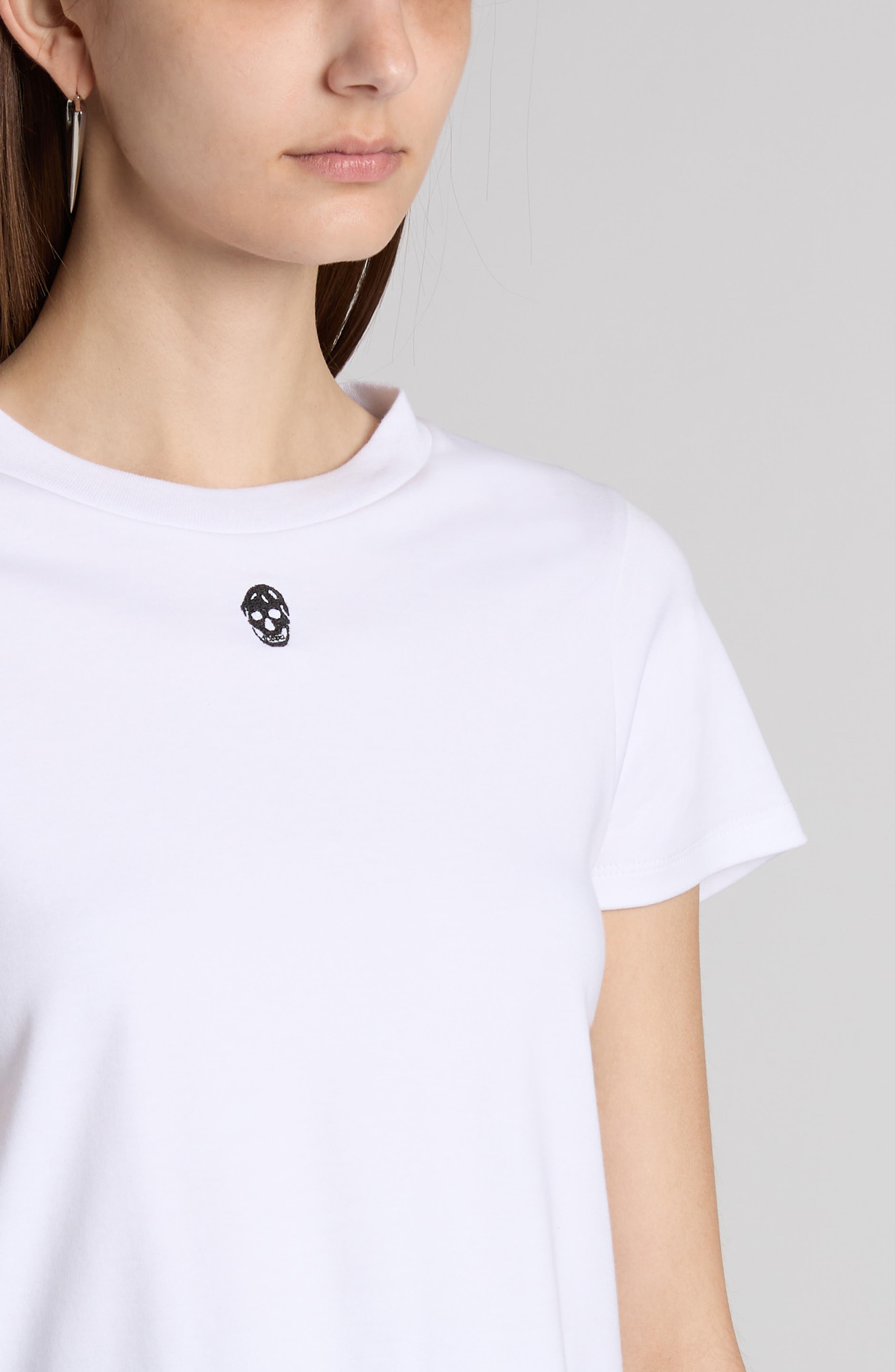 McQueen Embroidered Skull T-Shirt in Optical White at Nordstrom - 4