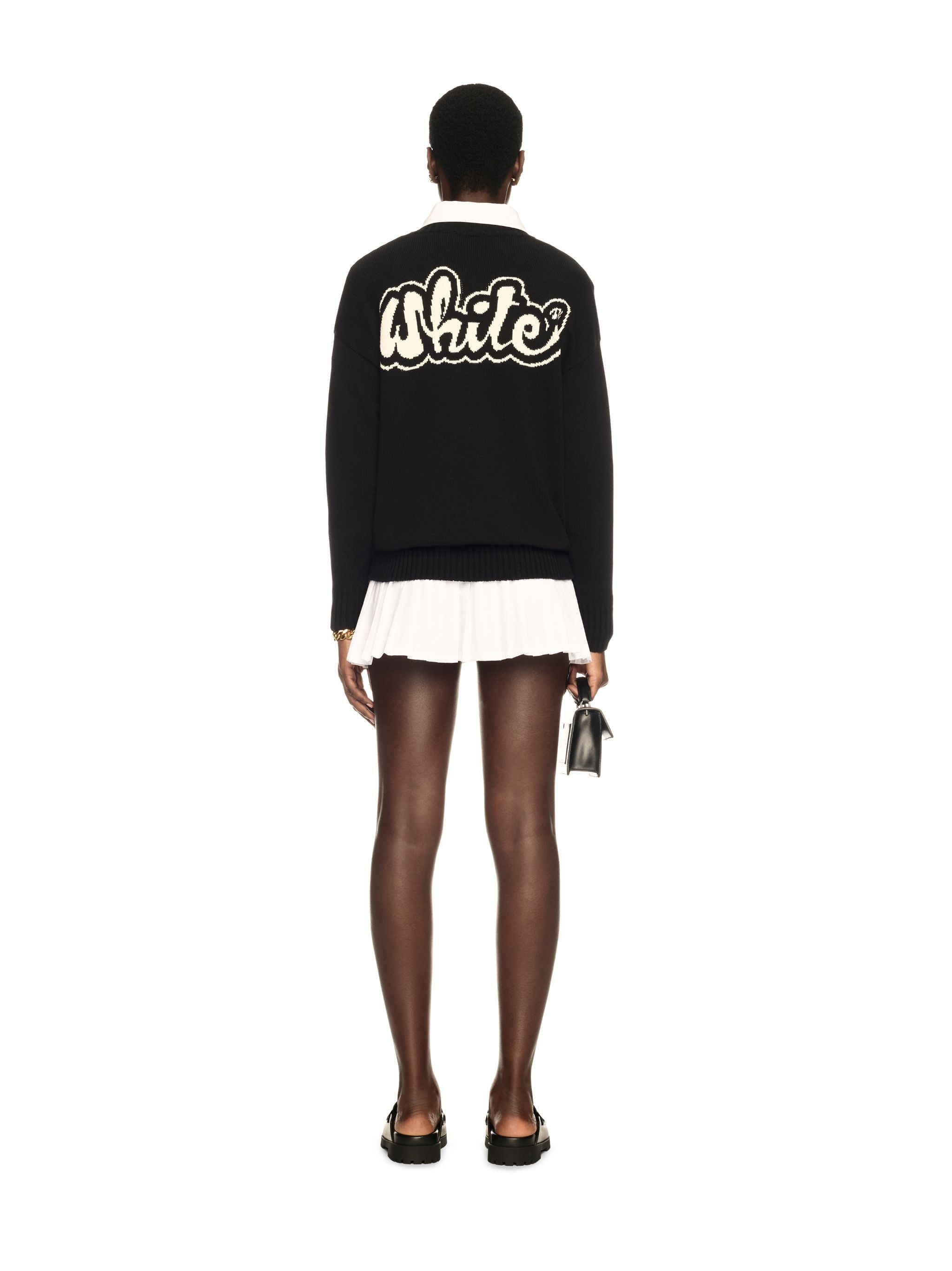 Black Cotton Cashmere Script Sweater - 4