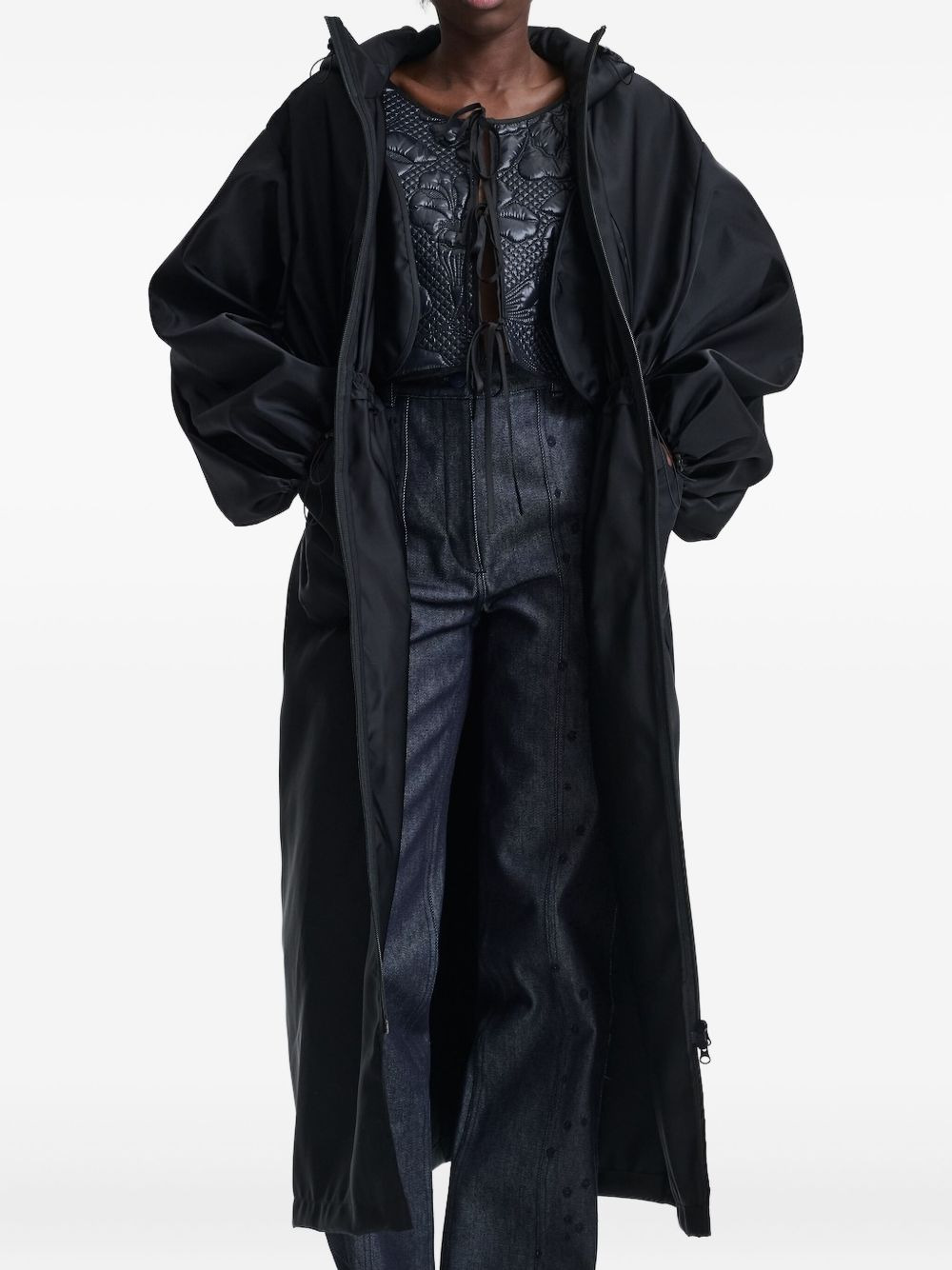 hooded drawstring parka coat - 3