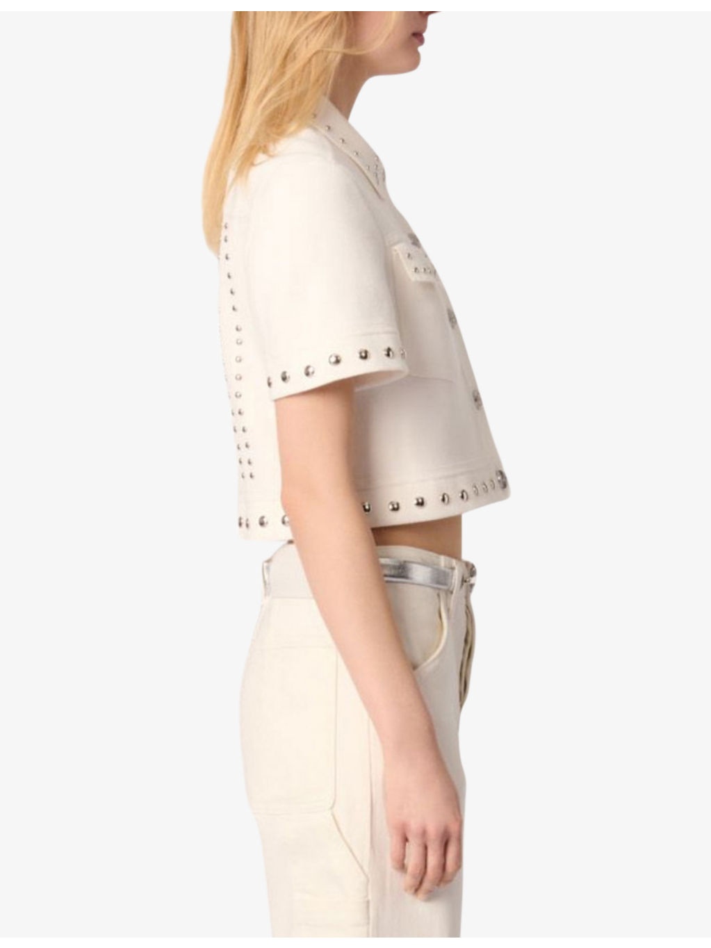 Short-Sleeved Stud-Embellished Knitted Shirt - 3