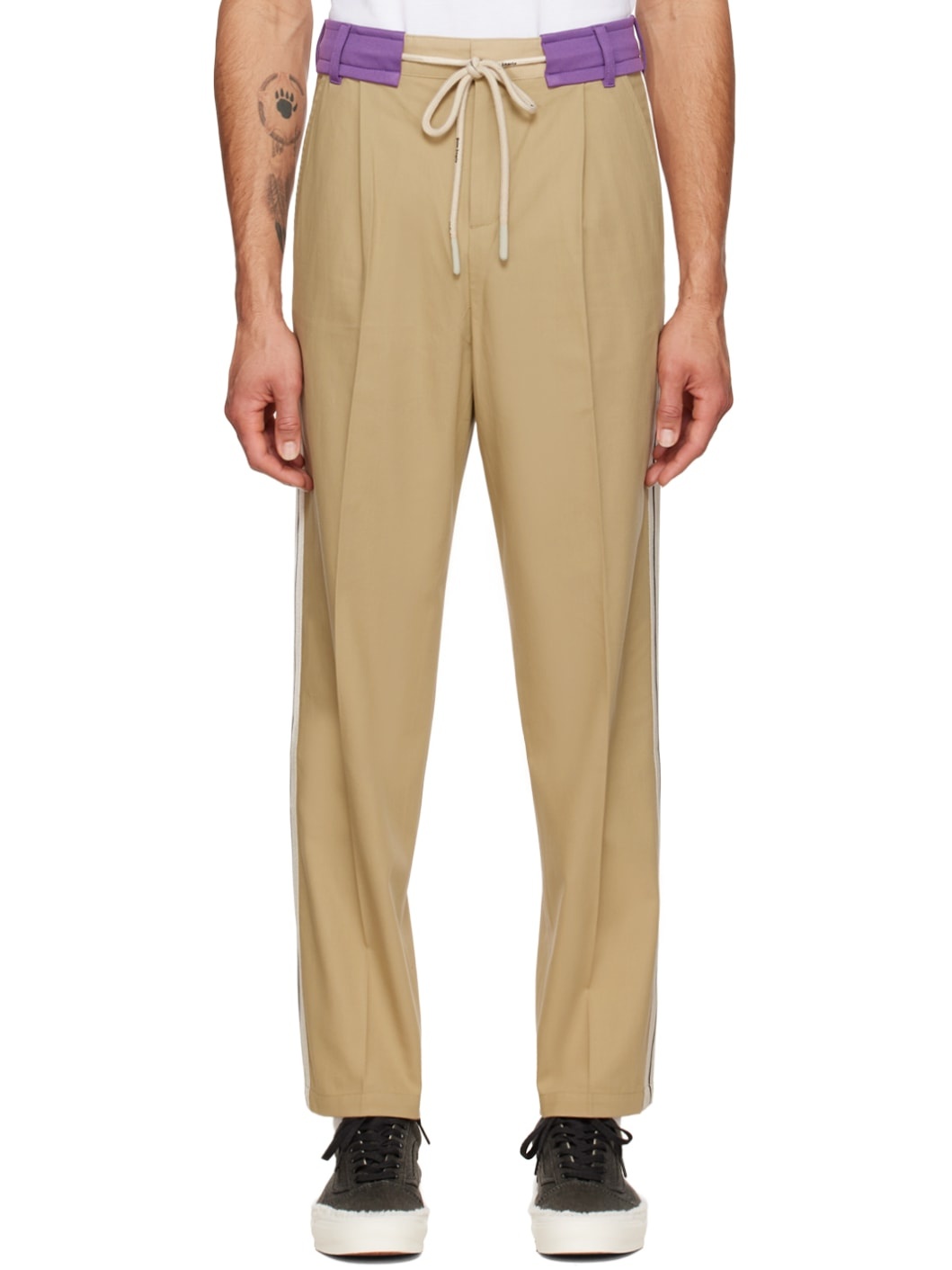 Tan & Purple Track Belt Trousers - 1