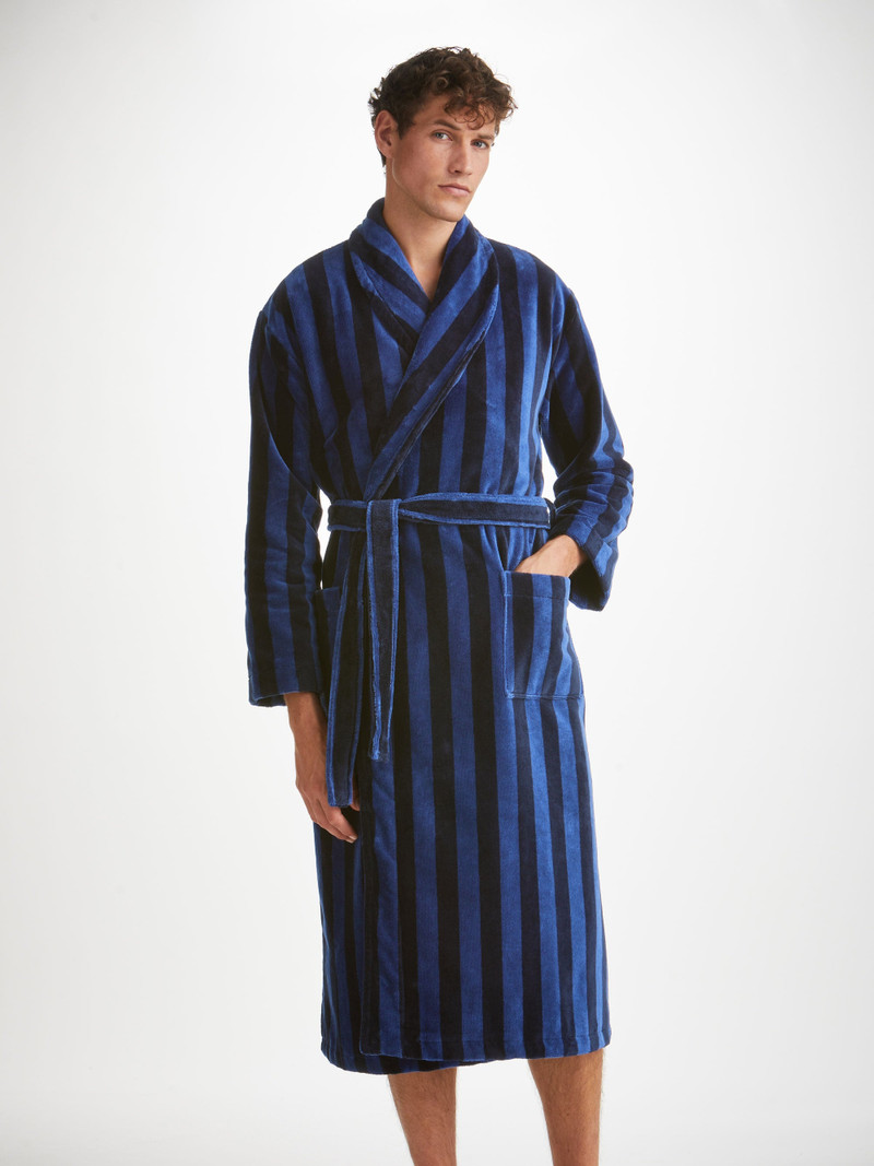 Men's Bathrobe Aston Terry Cotton Navy & Black 8