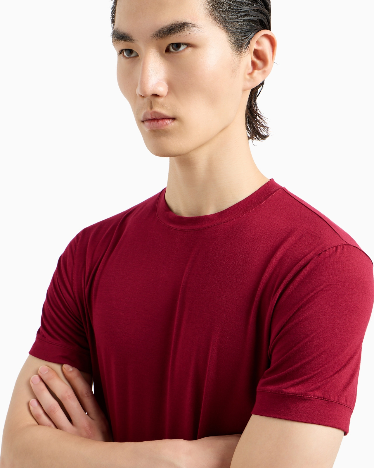 Crew-neck short-sleeved T-shirt in stretch viscose jersey - 5