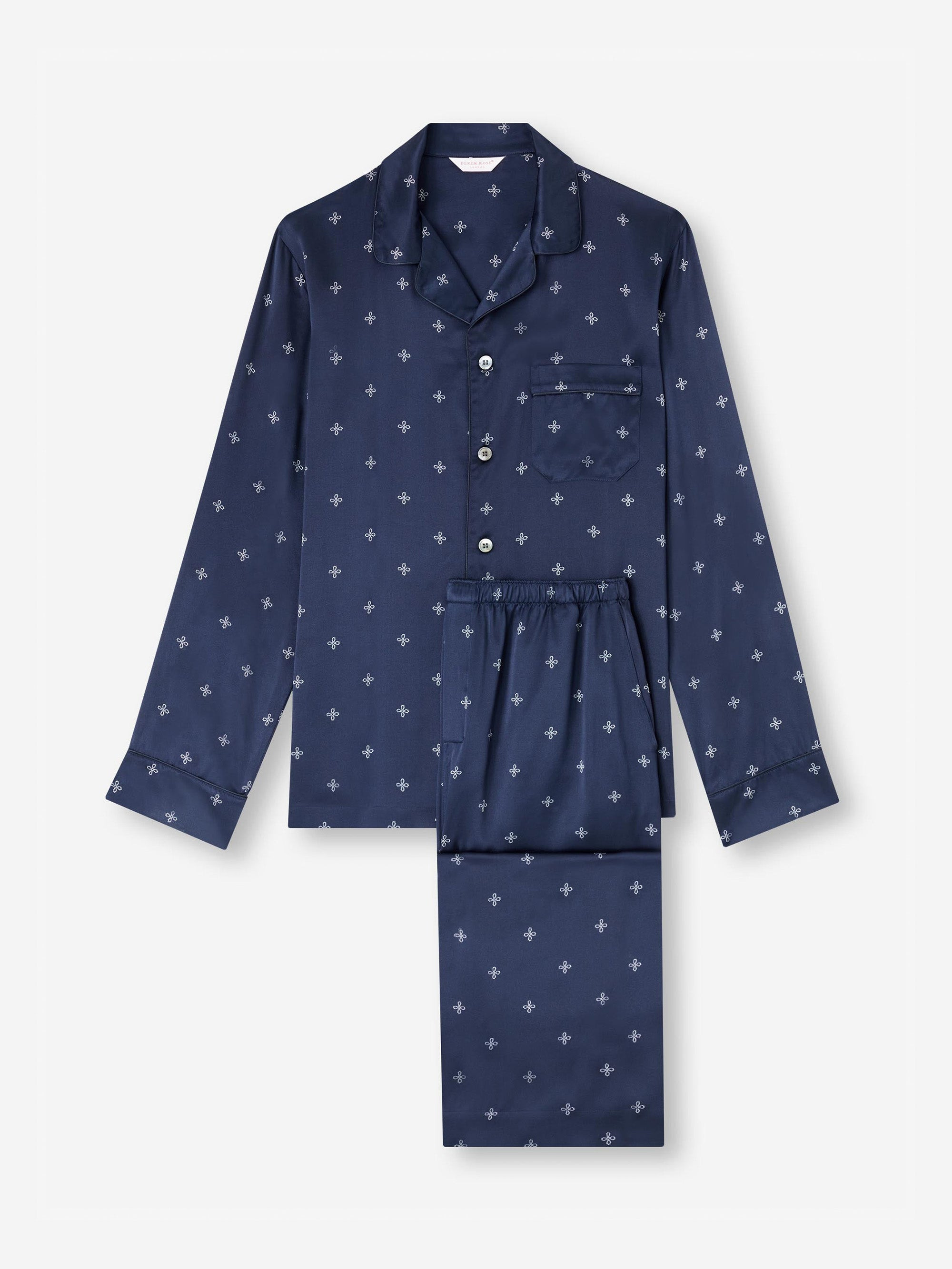 Men's Pajamas Silk Satin Navy Sailor's Knot Print - 2