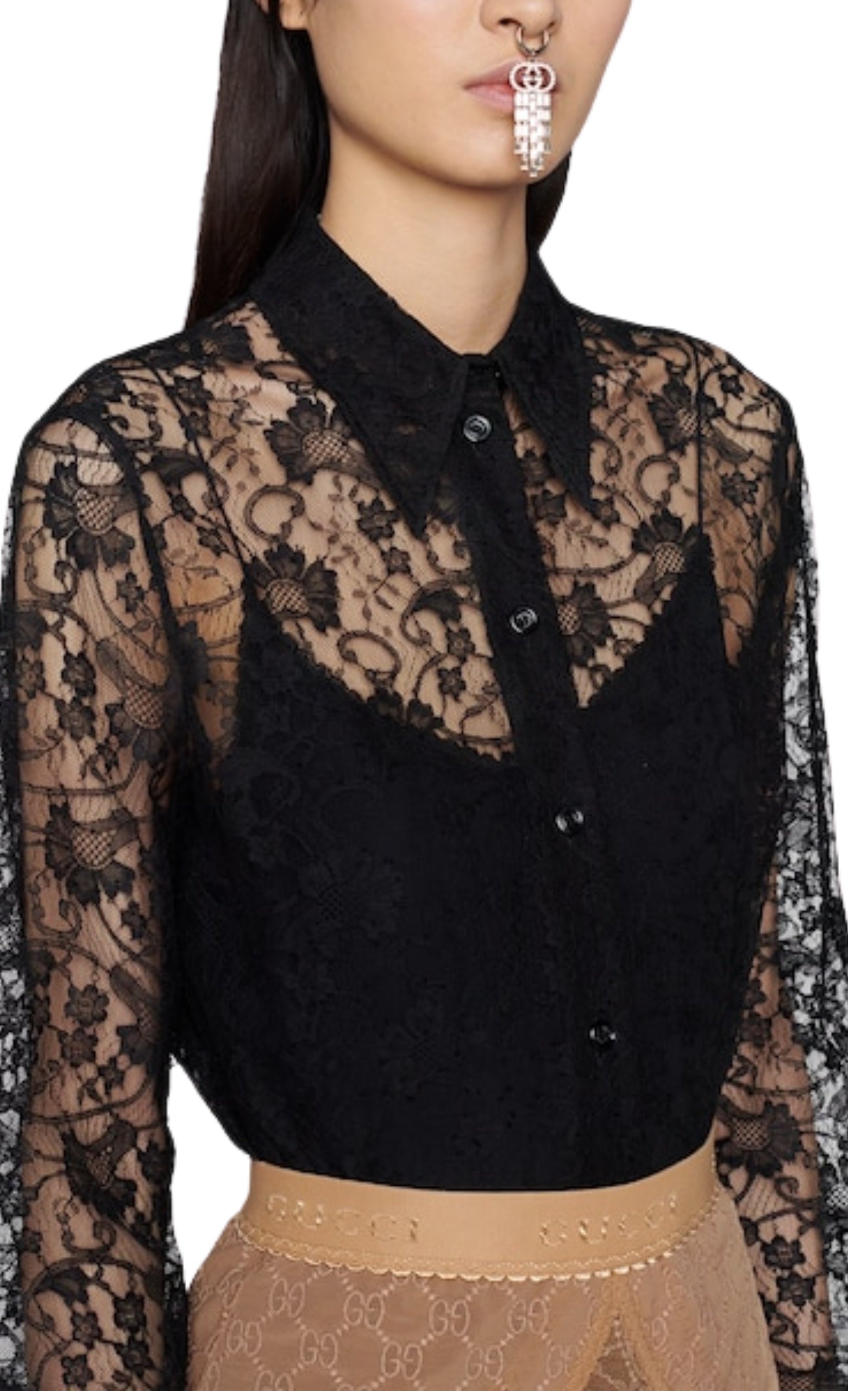 Lace Floral Print Silk Shirt - 5