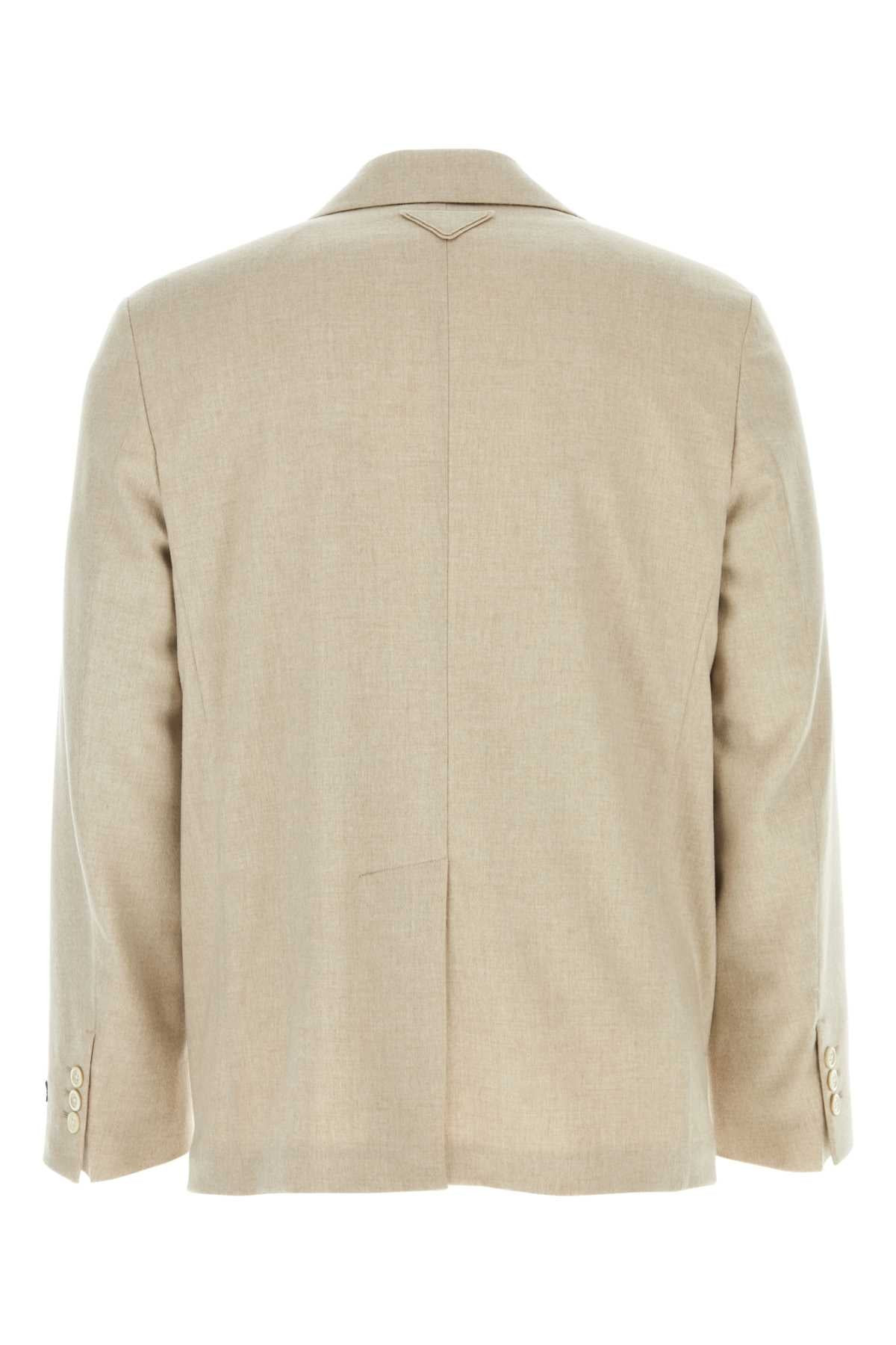 Prada Men Melange Sand Cashmere Blazer - 2