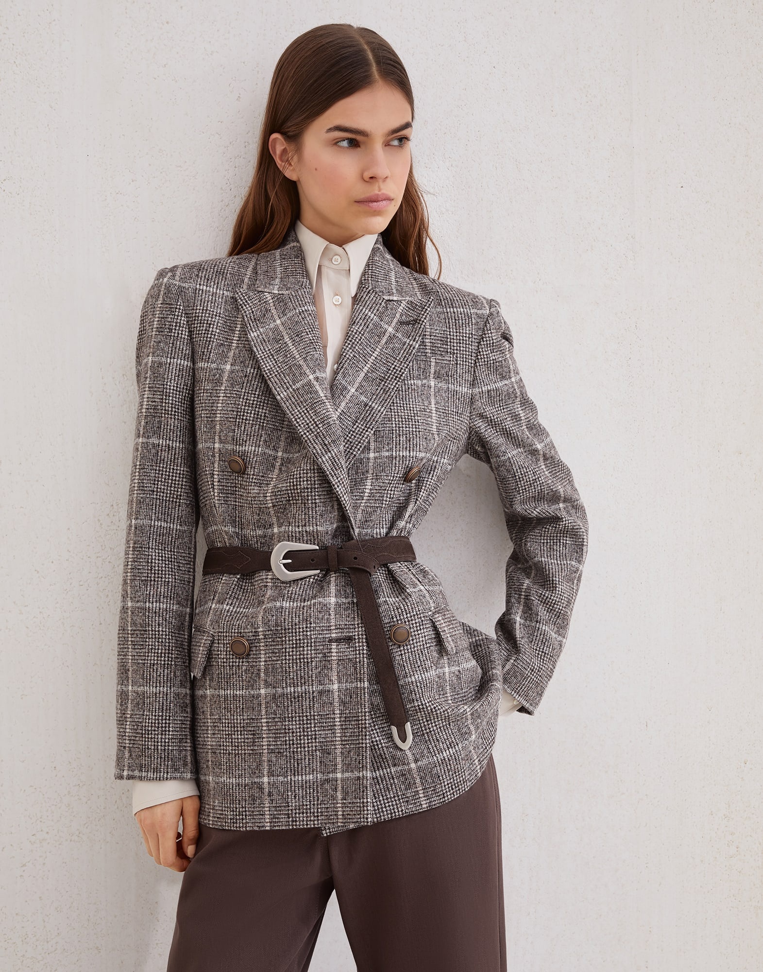 Alpaca and wool Prince of Wales blazer with monili - 4