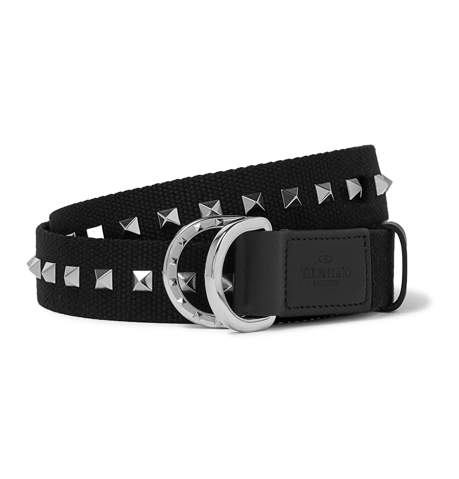 Valentino Garavani 3cm Rockstud Leather-Trimmed Canvas Belt - 1