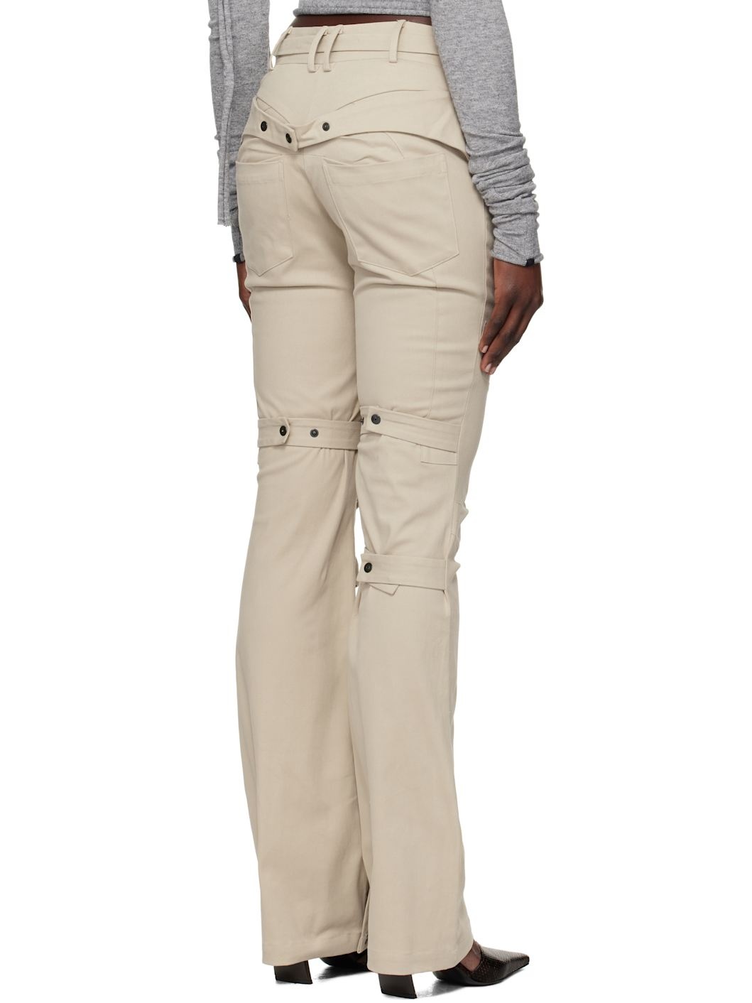 Beige Deconstructed Flared Chino Trousers - 3