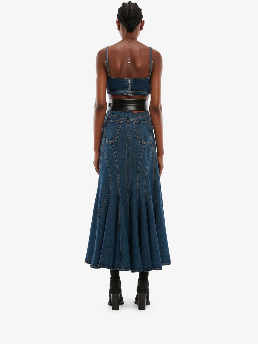 Denim Bra Top in Washed Blue - 4