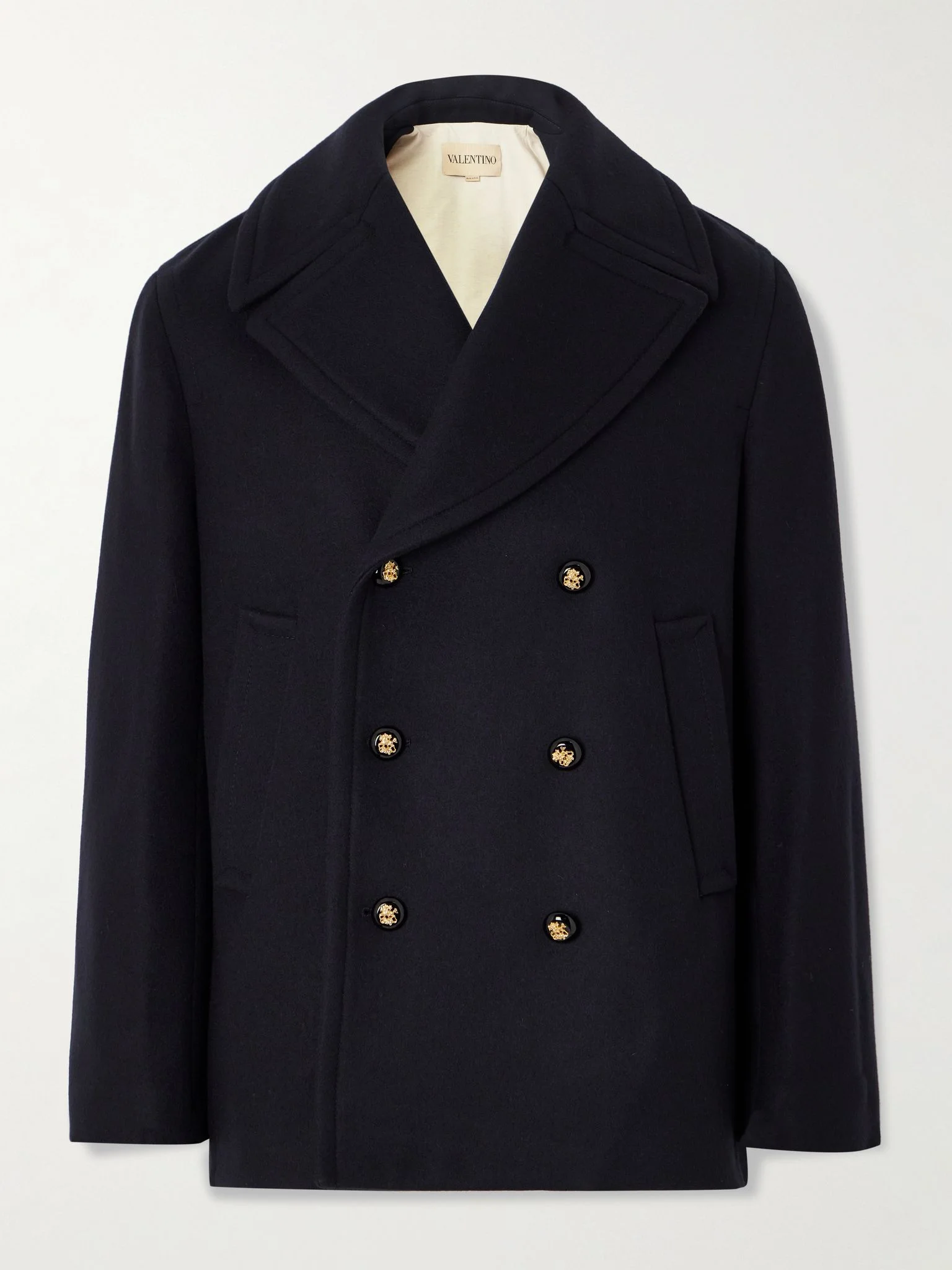 Double-Breasted Wool Peacoat Navy - 1