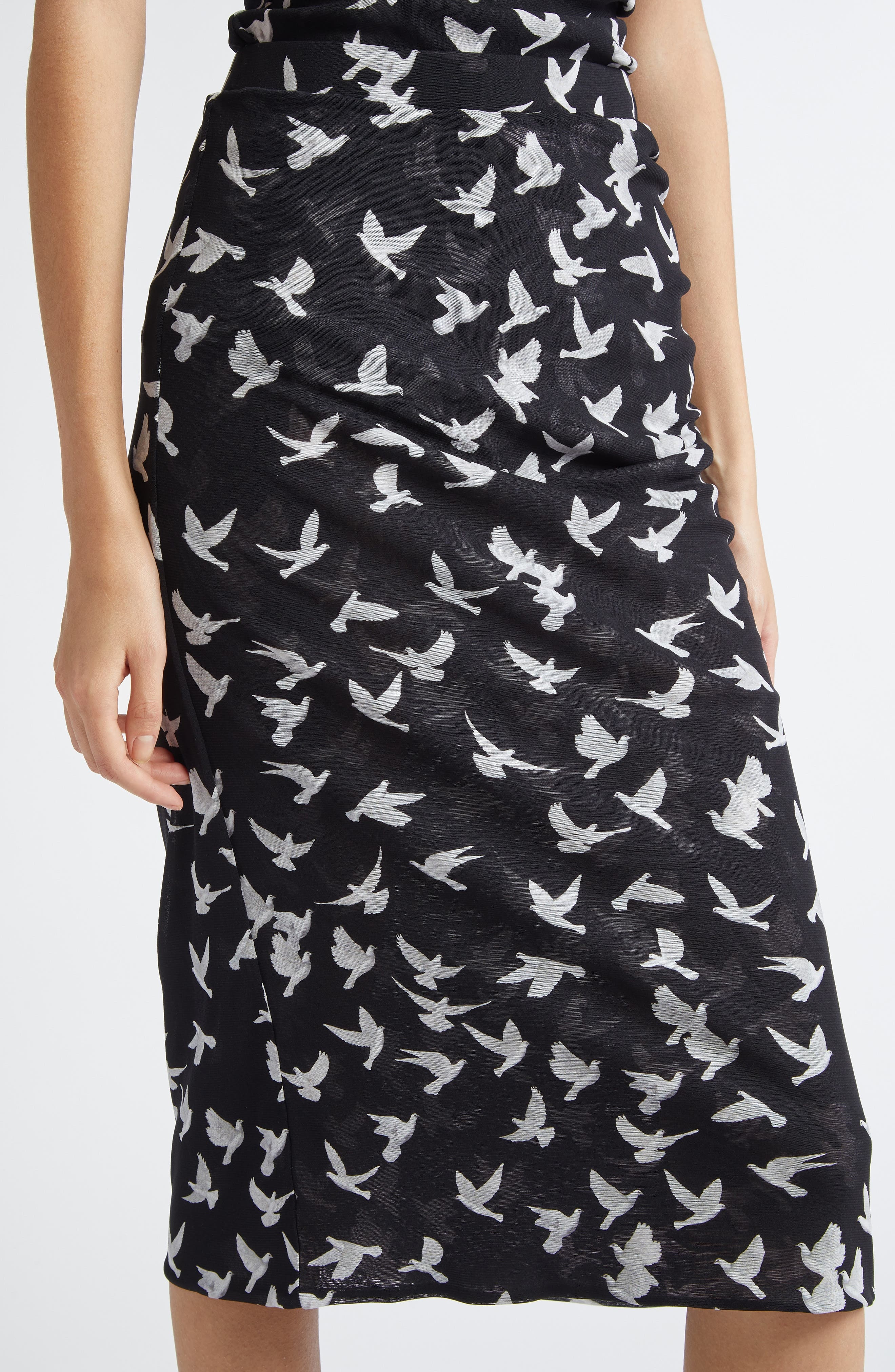 Stella McCartney Flying Bird Haze Gathered Mesh Midi Skirt in Black at Nordstrom - 5